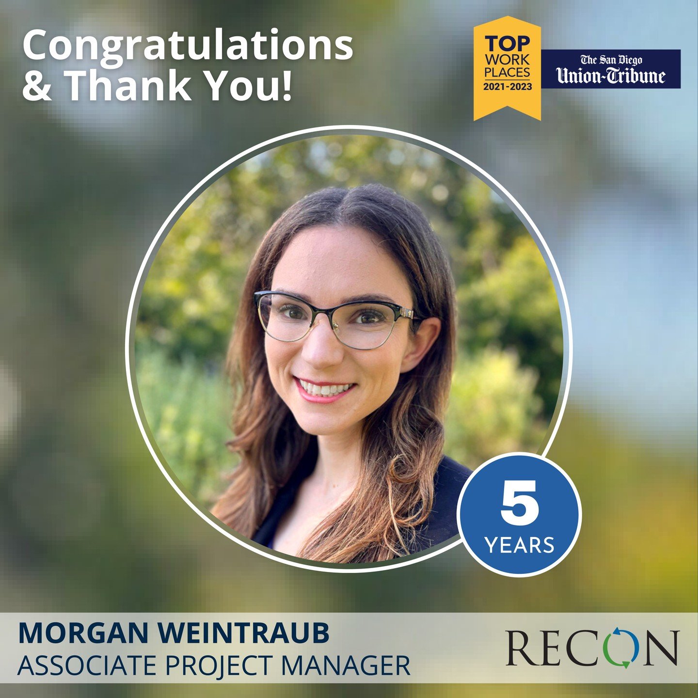 Congratulations on your 5th work anniversary with @reconenv! Morgan your hard work is on display every day, and we truly appreciate your dedication.