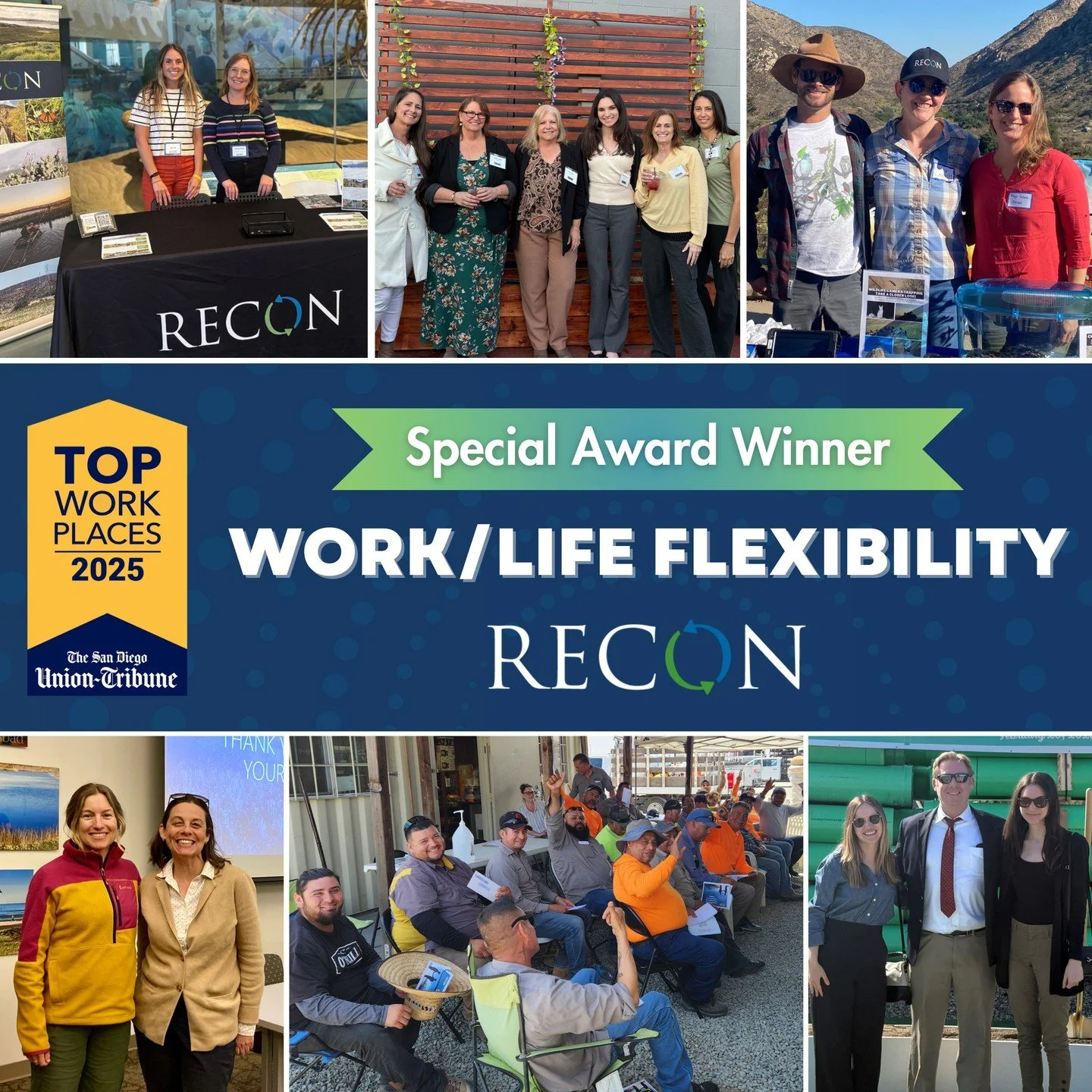 We&rsquo;re excited to share that @reconenv has been honored by @sandiegouniontribune Top Workplaces receiving the Work/Life Flexibility Award! At RECON, we believe that when our team has the support, balance, &amp; flexibility they need, they can do