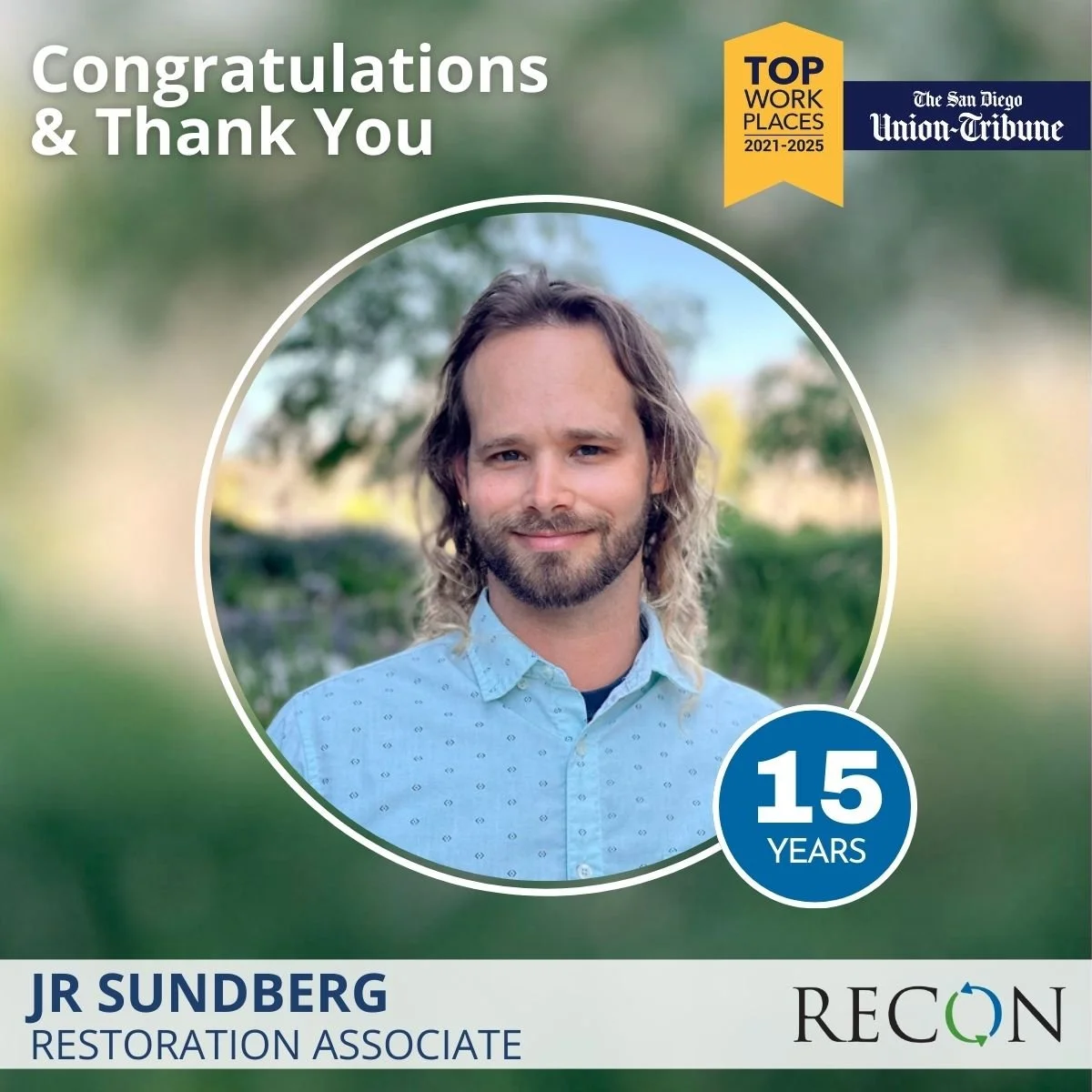 JR Sundberg, thank you for 15 years of dedicated service to @reconenv. We are grateful for all your incredible years of work &amp; are proud to have you on our team! #thankyou