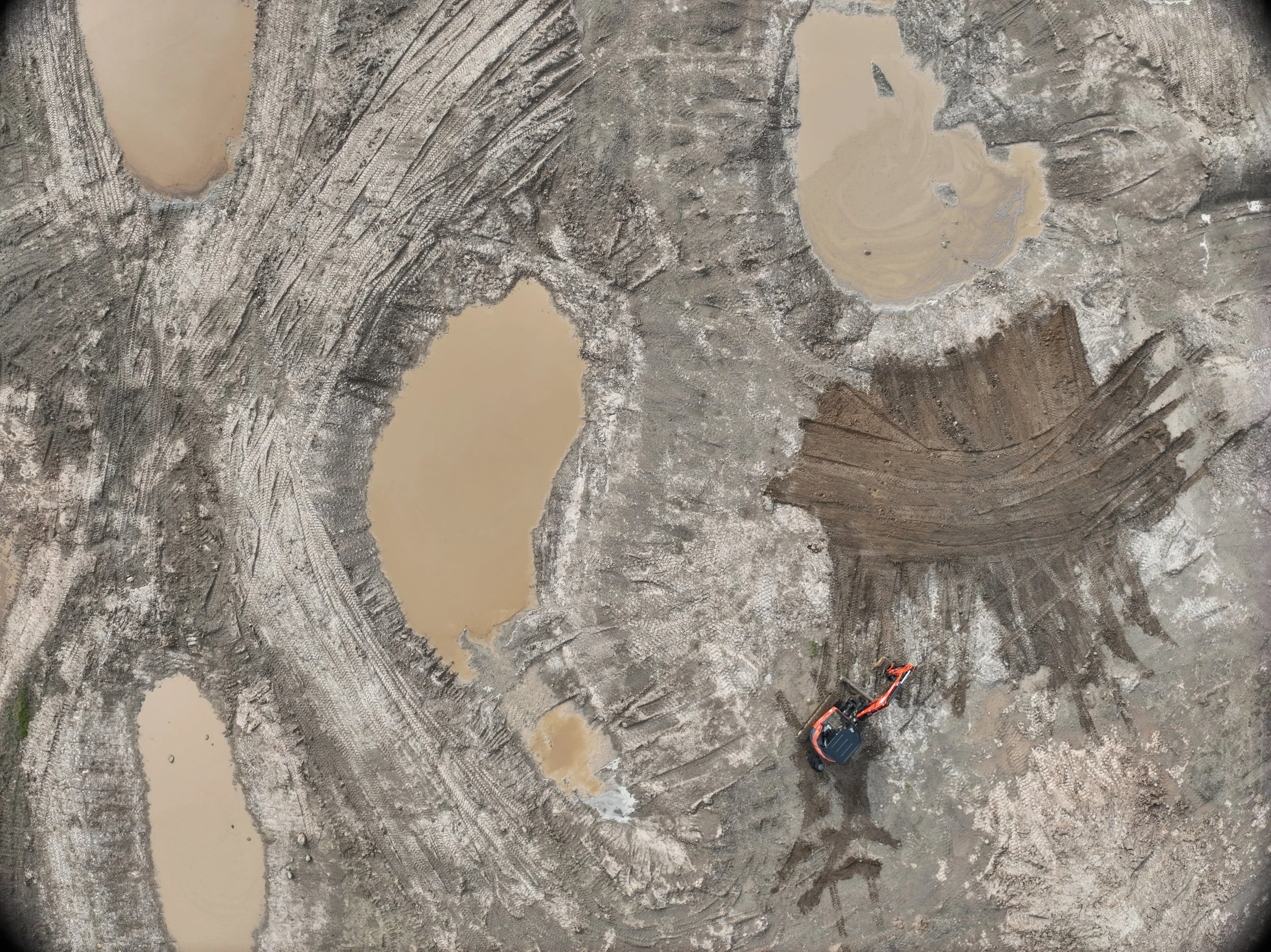 RECON UAV captured aerial view of excavator with vernal pools