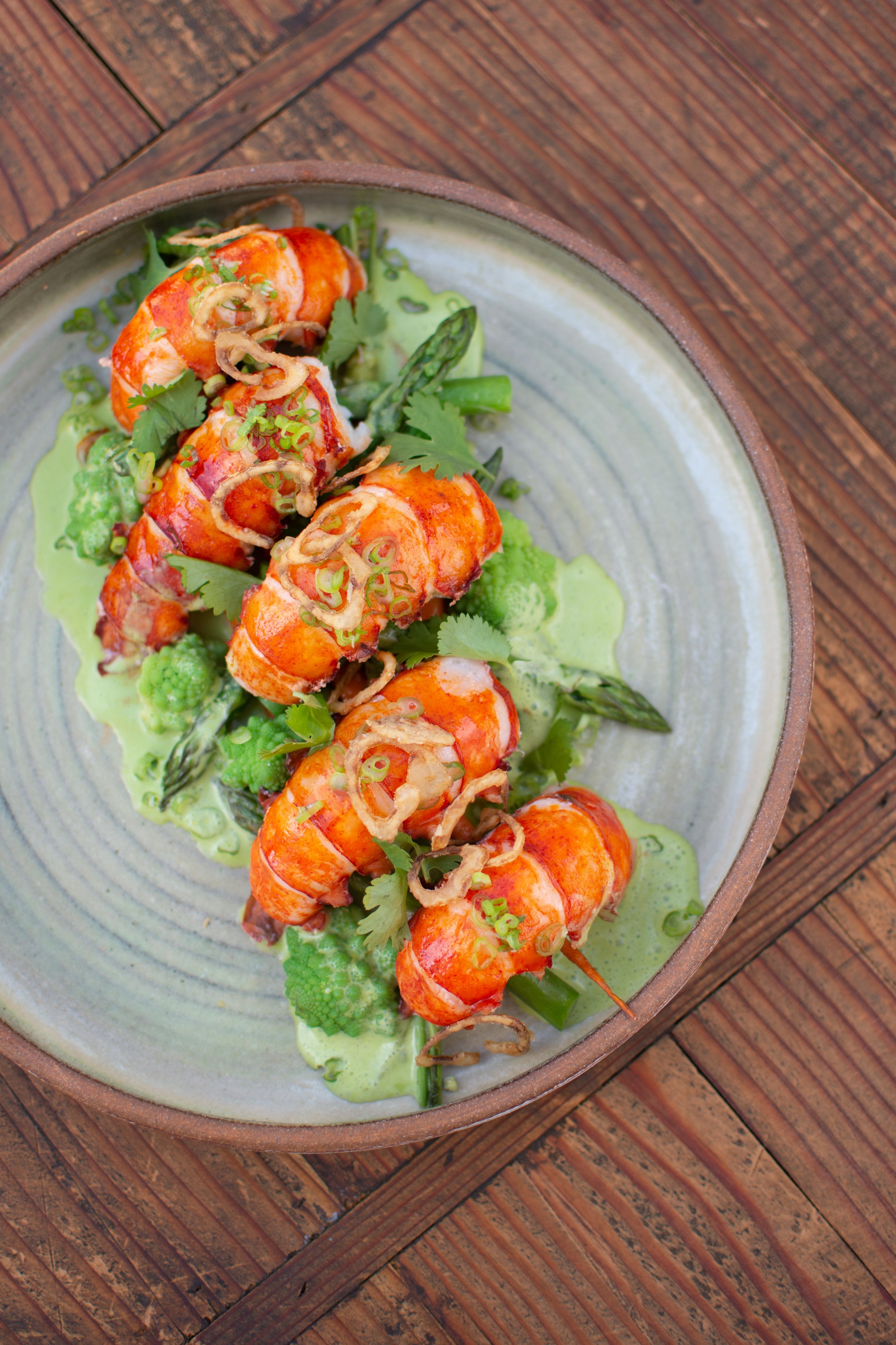  Butter Poached Lobster, Asparagus, Green Garlic 