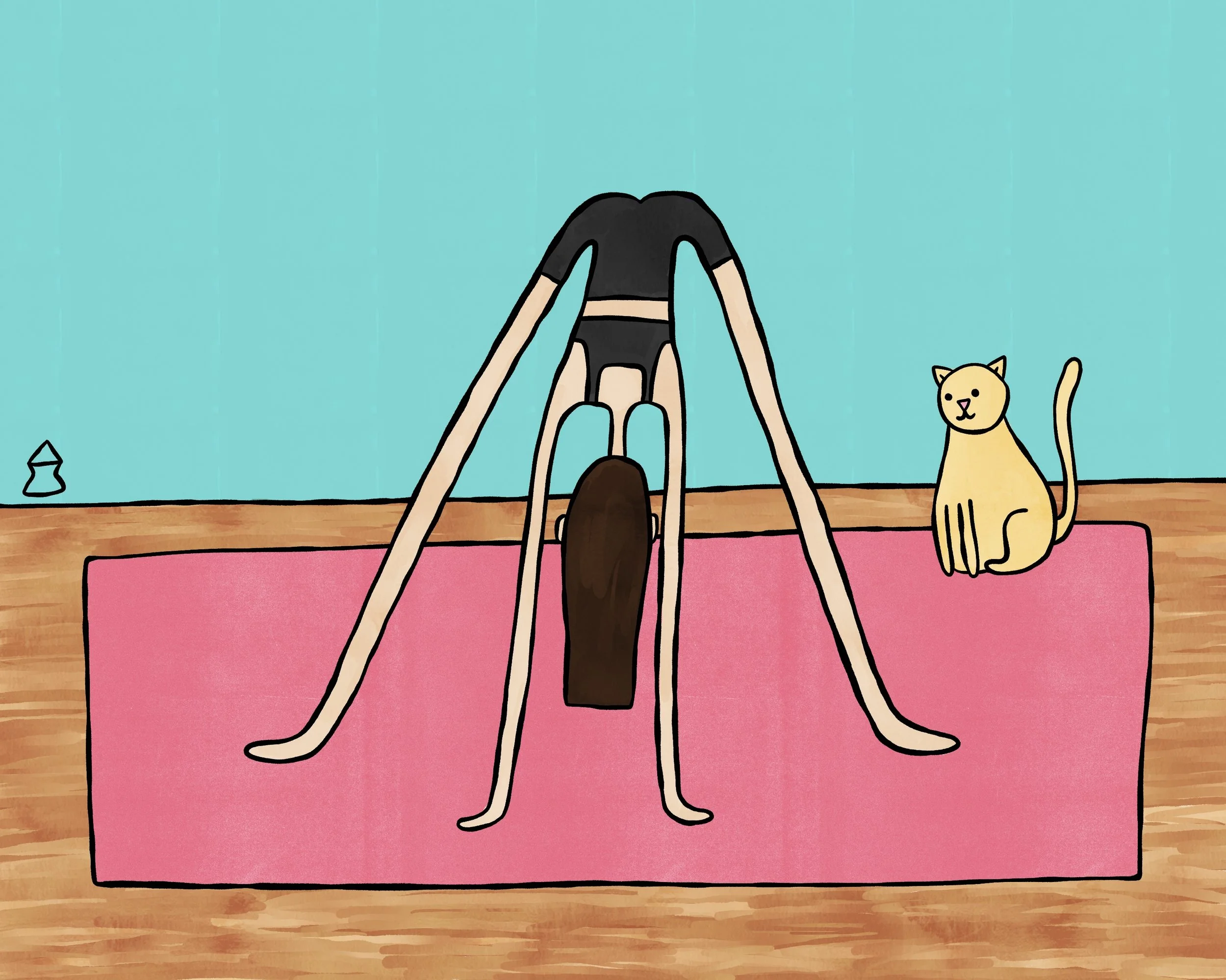 "my cat likes to interrupt my stretching" 