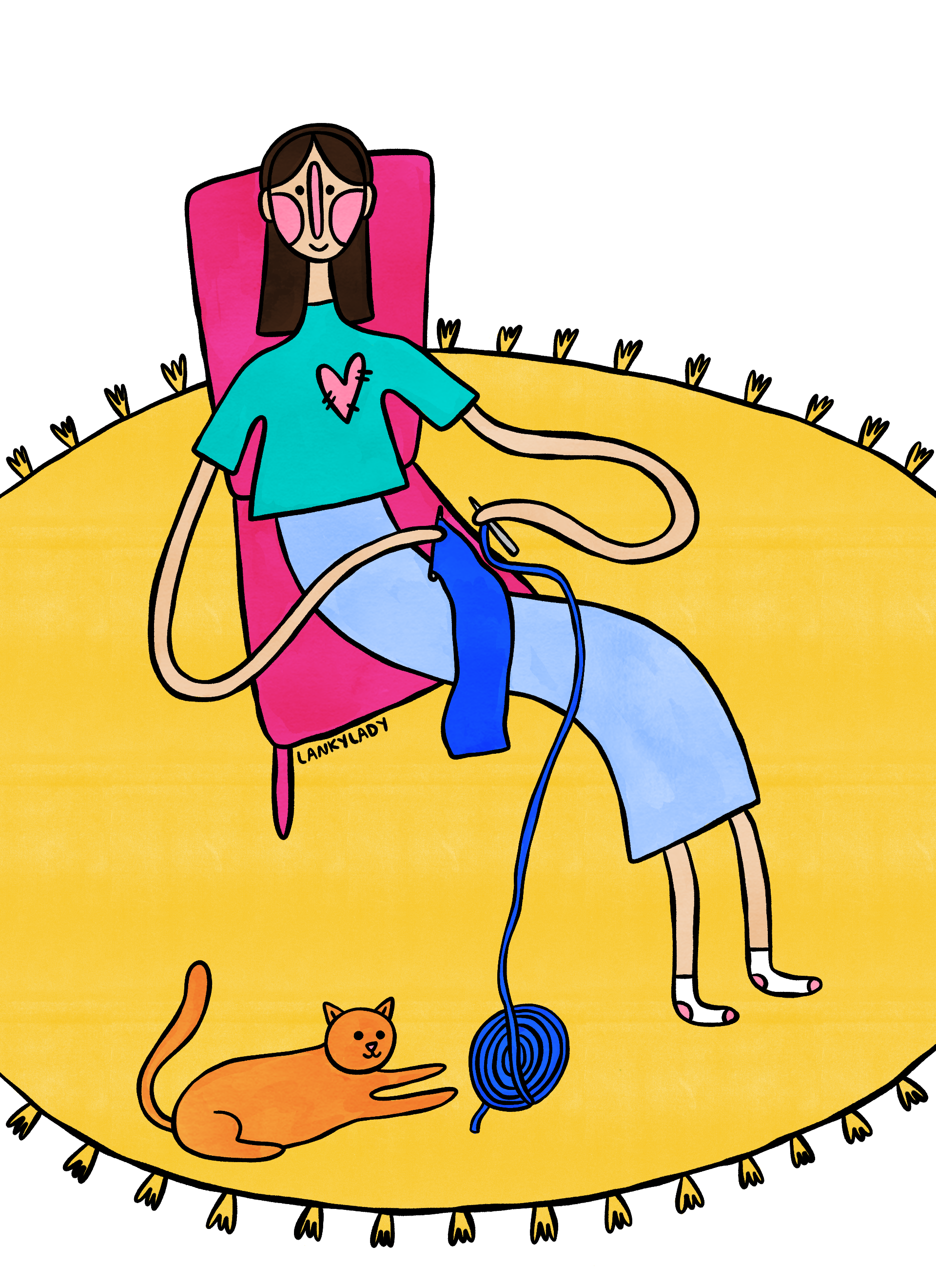 "sittin' and knittin' with a kitten" 
