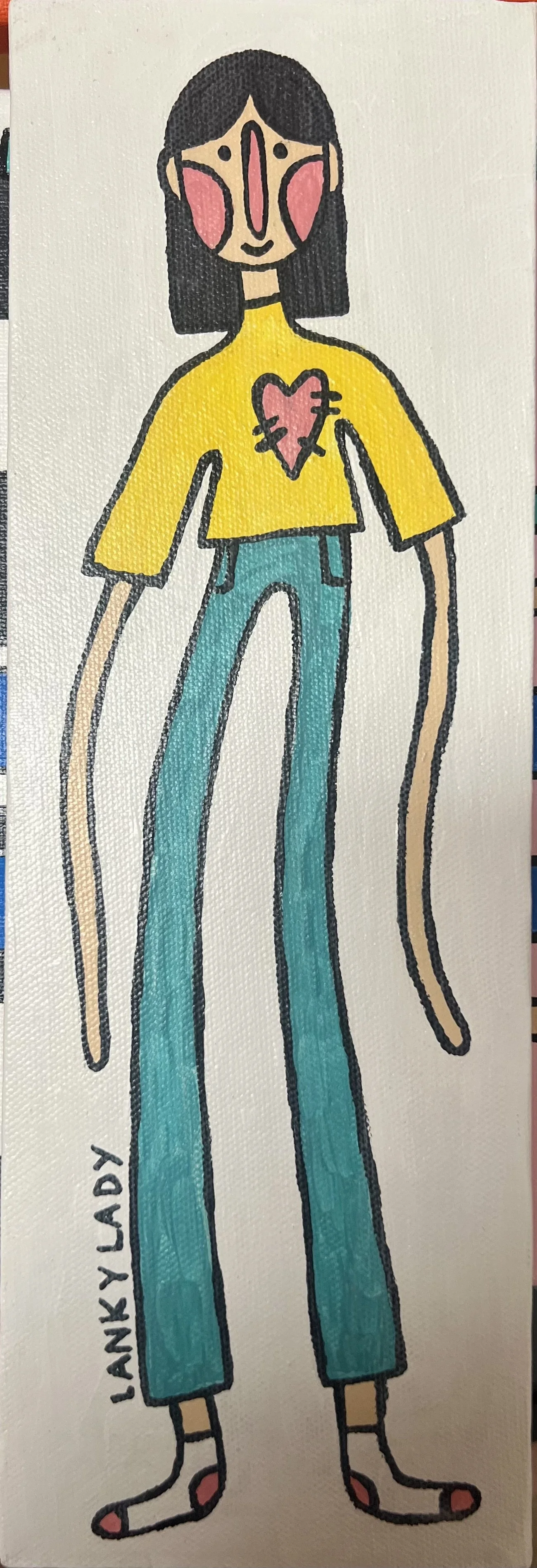 'standing lady' acrylic paint on stretched canvas, 4 x 12 inches 