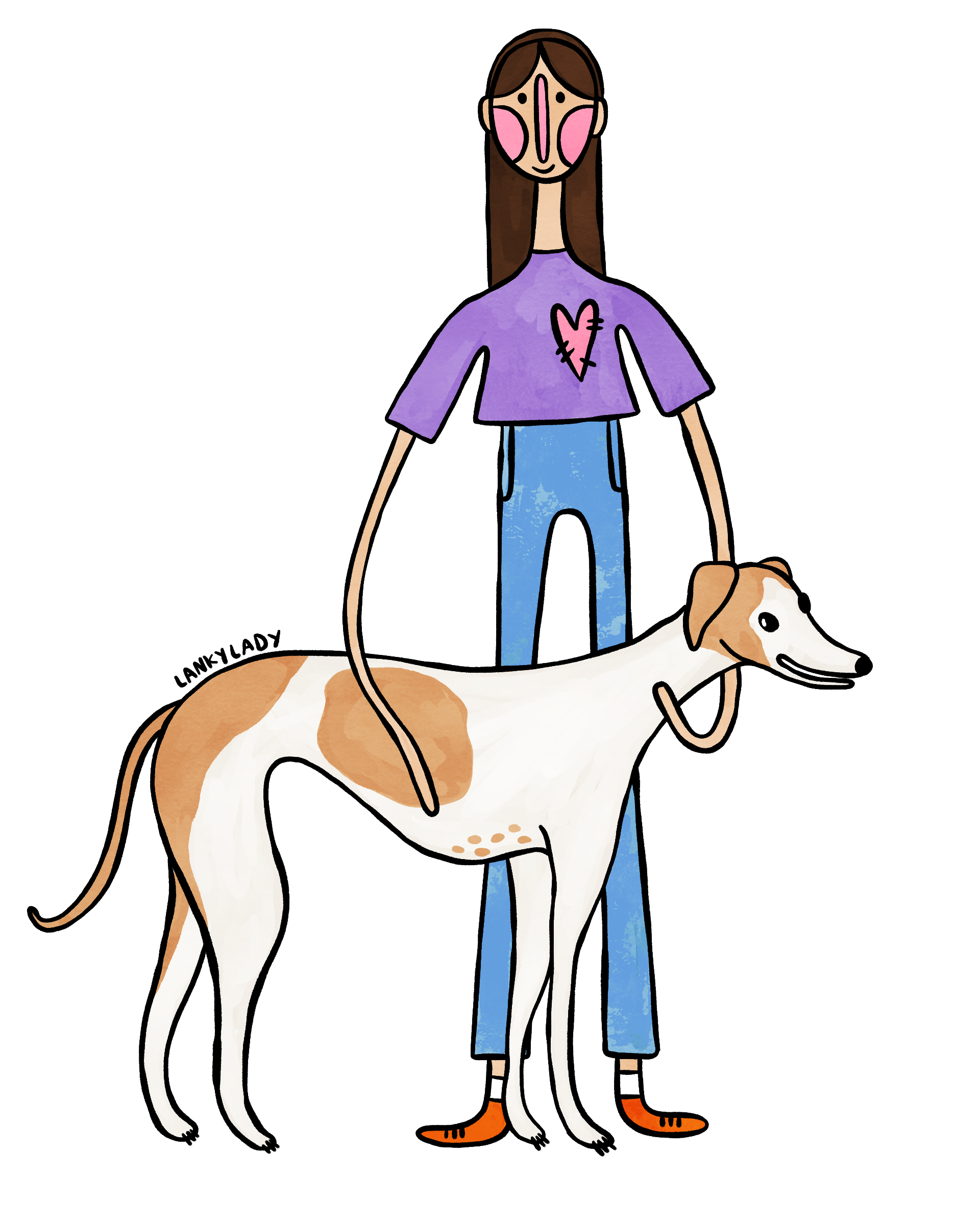 "lanky lady lanky dog" 