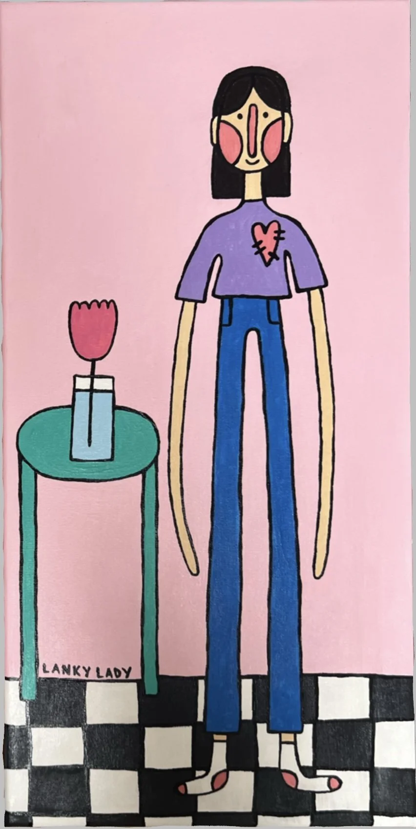 'lady with flower' acrylic paint on stretched canvas, 10 x 20 inches 