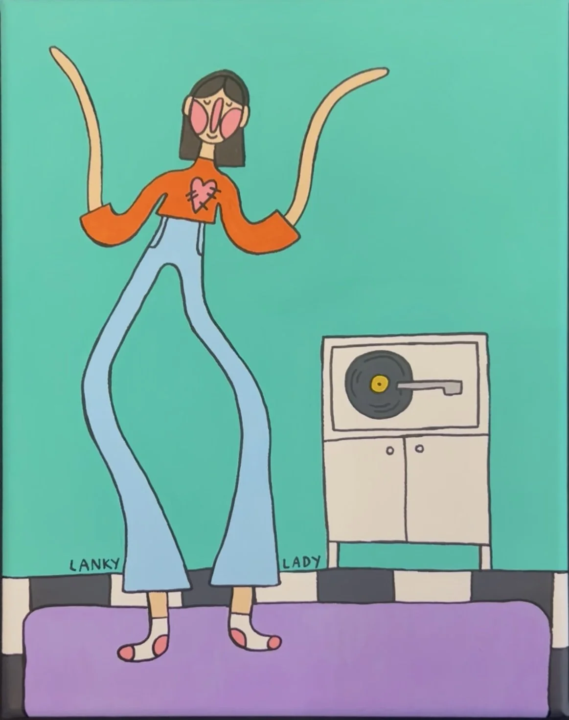 "moving and grooving", acrylic paint on stretched canvas, 11 x 14 inches  
