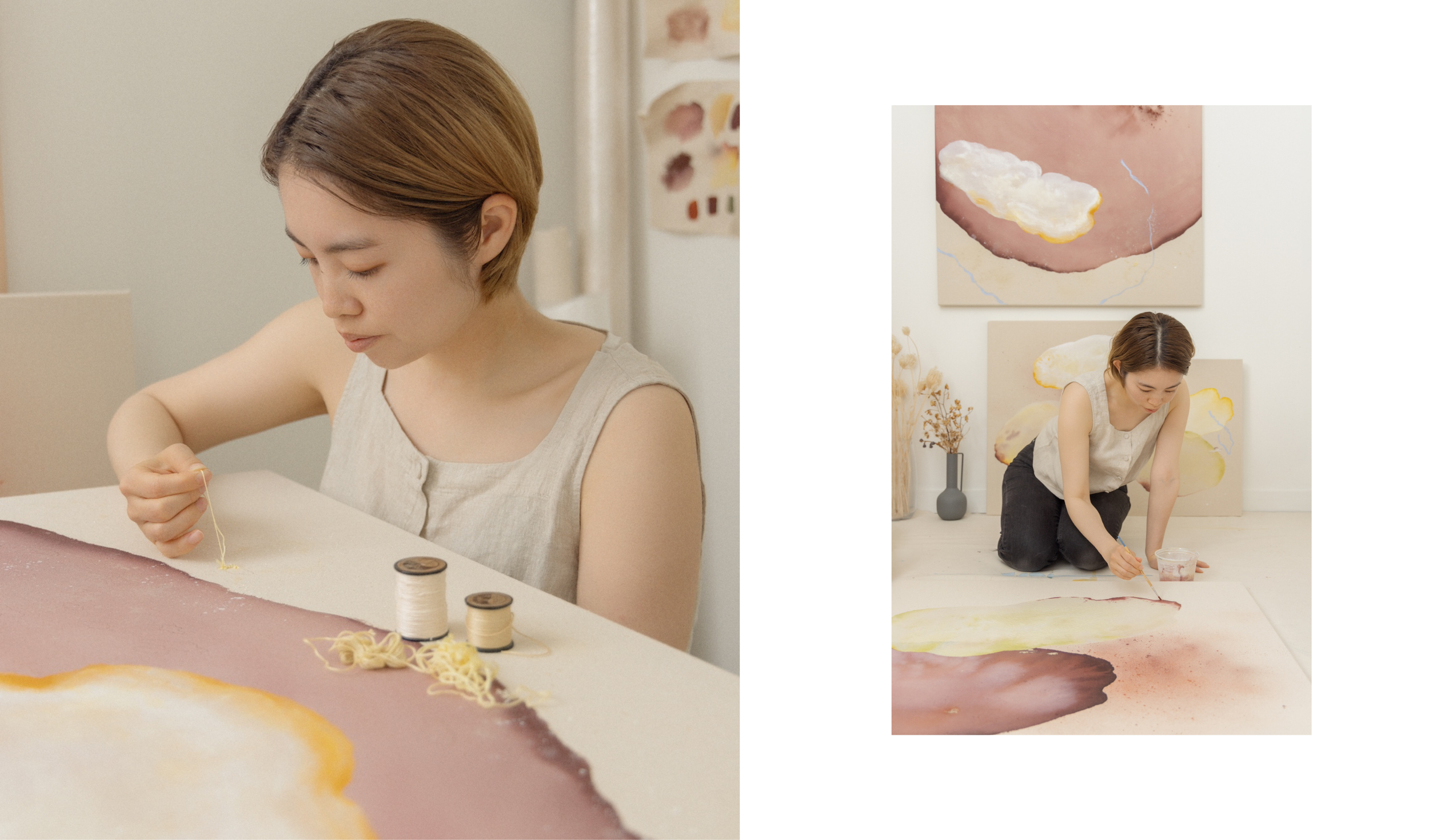 Hand-stitched embroidery in process