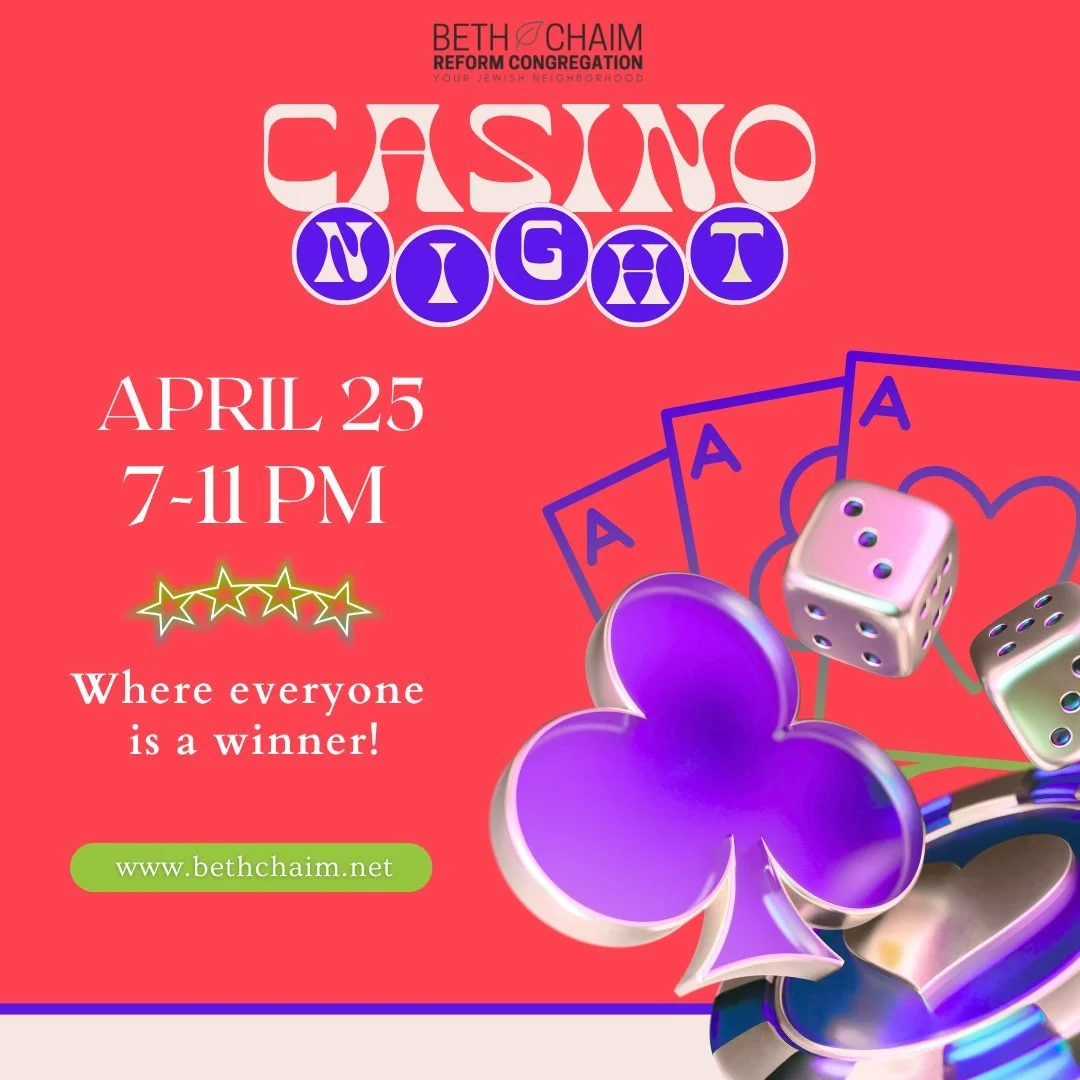 Casino Night is almost here! 

Try your luck at the tables, enjoy the energy of the room, eat and drink, and spend a fun evening with friends and community.

Saturday April 25
7:00 - 11:00 PM

Will you walk away with one of the big prizes?

Register 