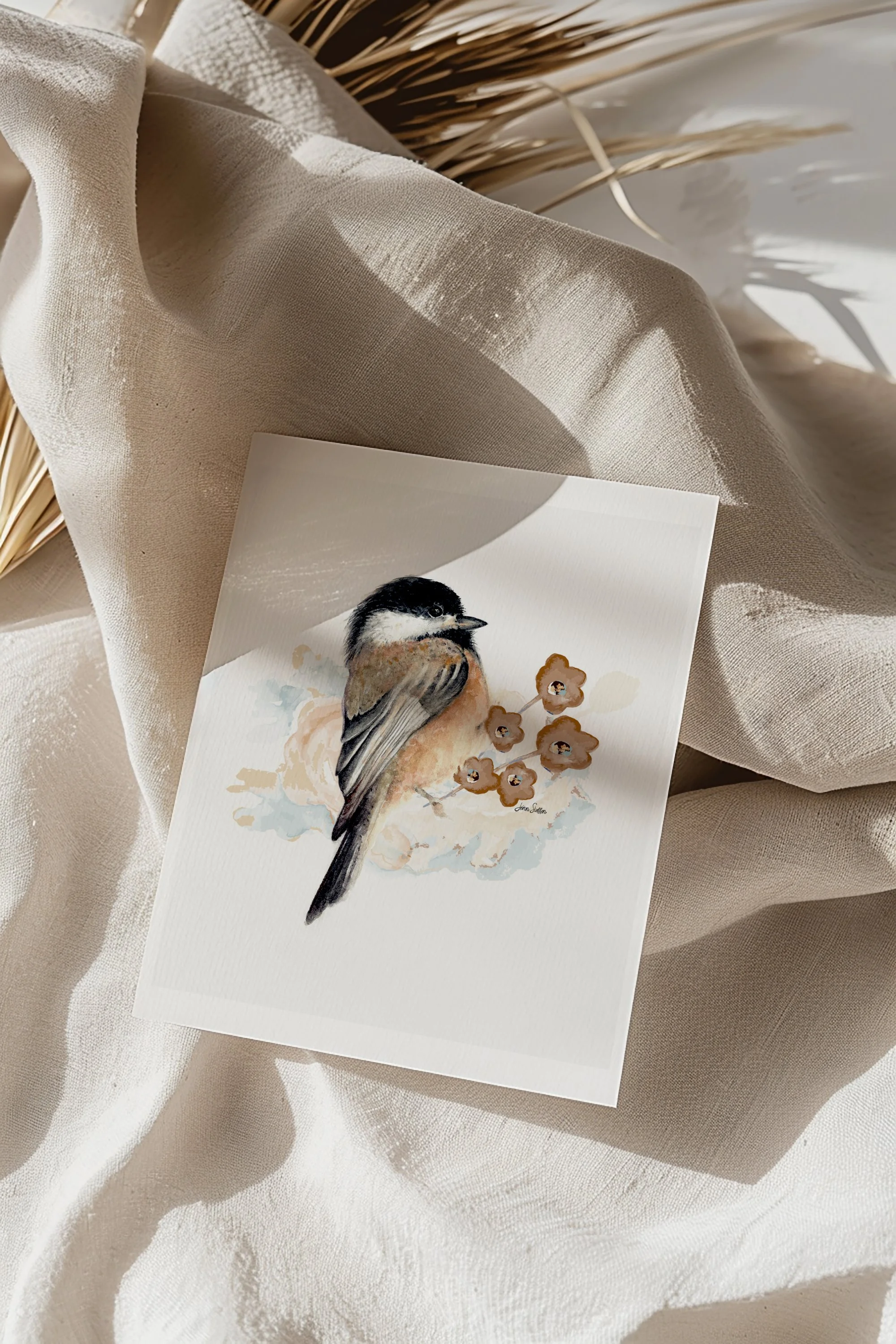 Chickadee Beautiful Watercolor With Flowers