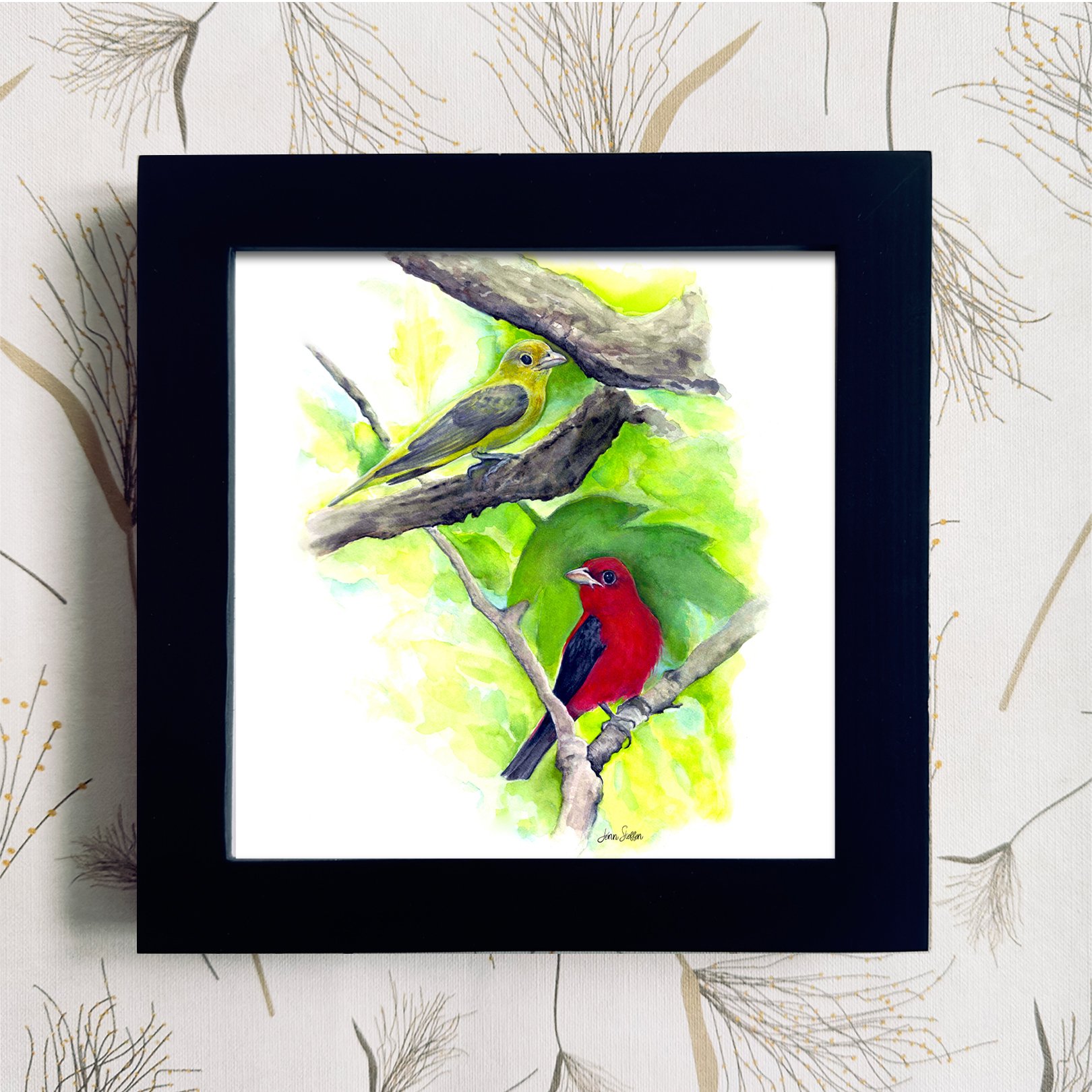 Scarlet_Tanagers_1_Black Frame Color_JennSteffenArt.jpg