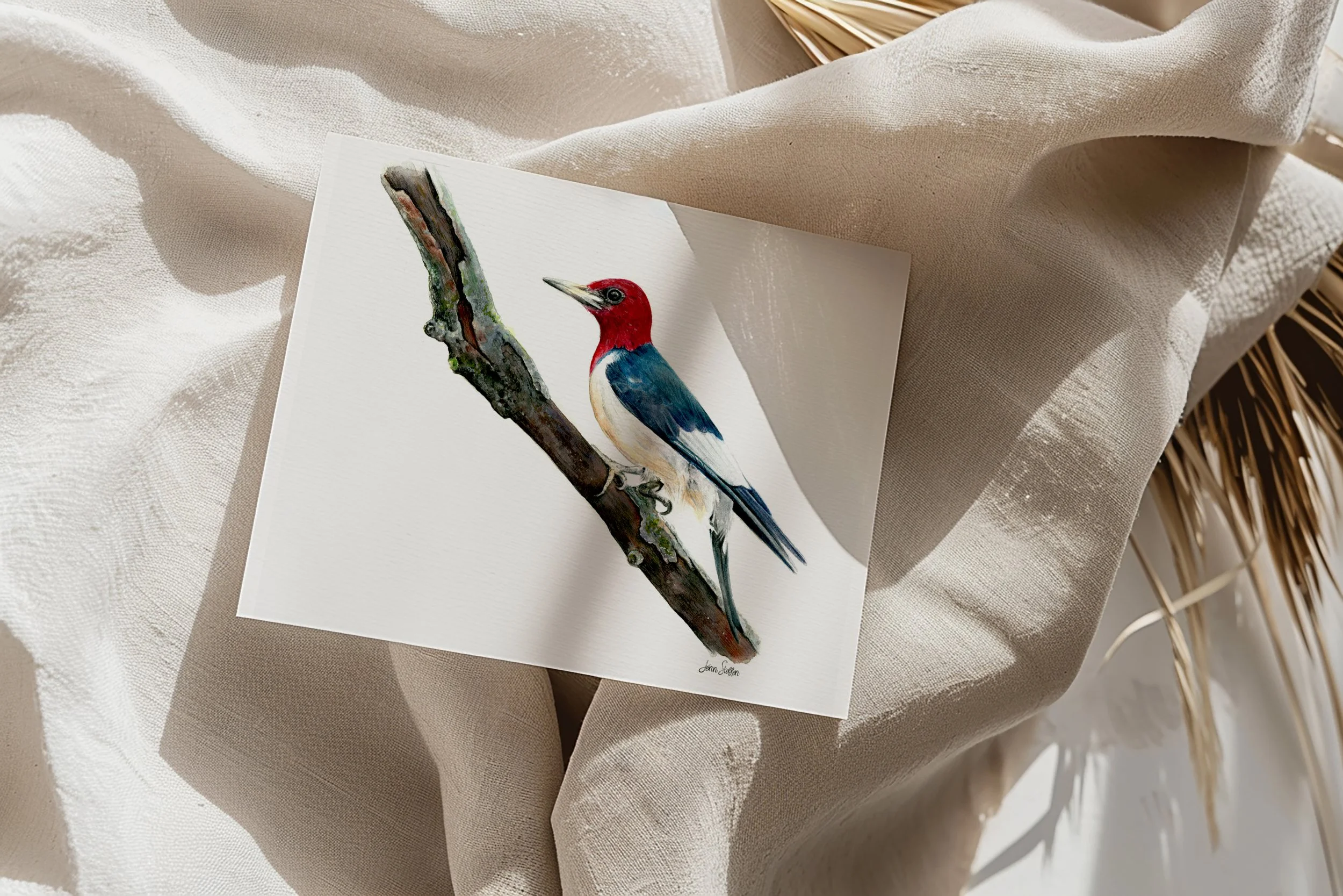 Red-Headed Woodpecker Watercolor Art Print | Bird Wall Art