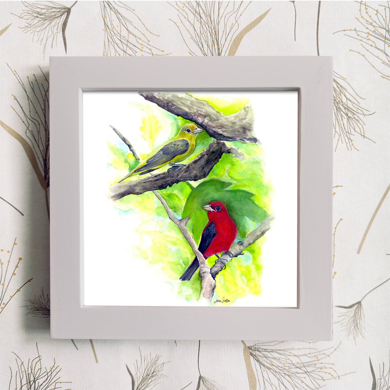 Scarlet_Tanagers_1_White Frame Color_JennSteffenArt.jpg