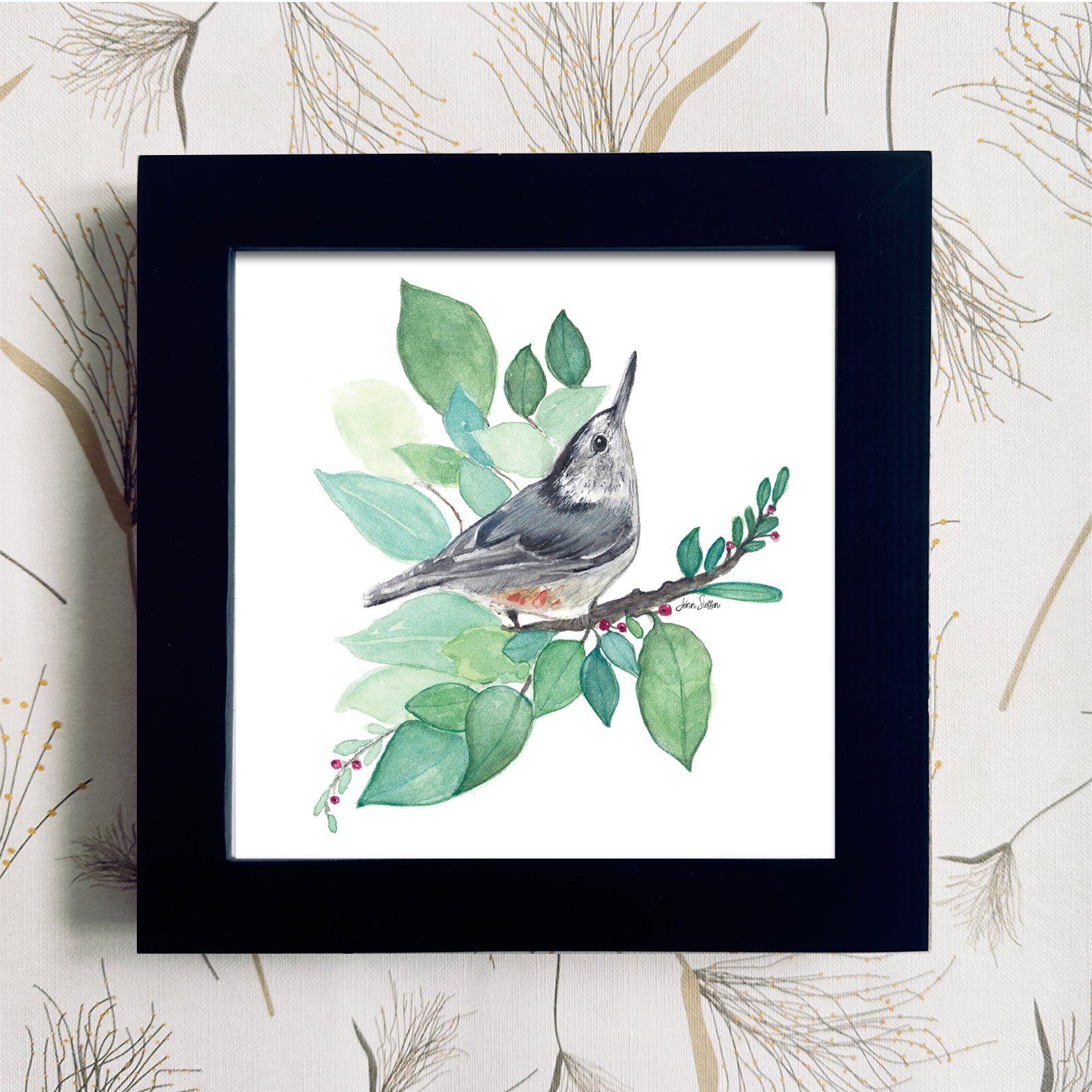 Nuthatch_1_Black Frame Color_JennSteffenArt.jpg