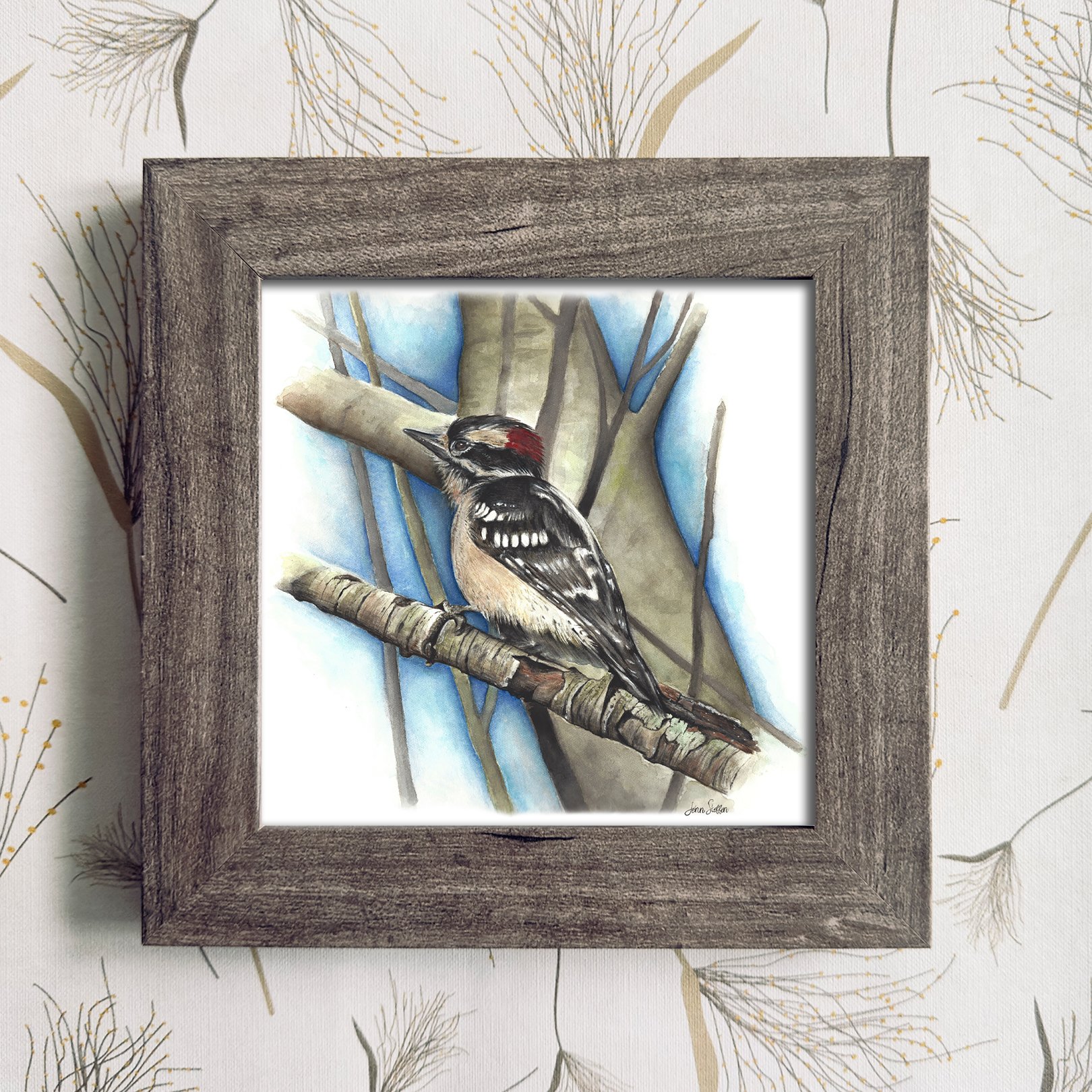 Downy_Woodpecker_Natural Frame Color_JennSteffenArt.jpg