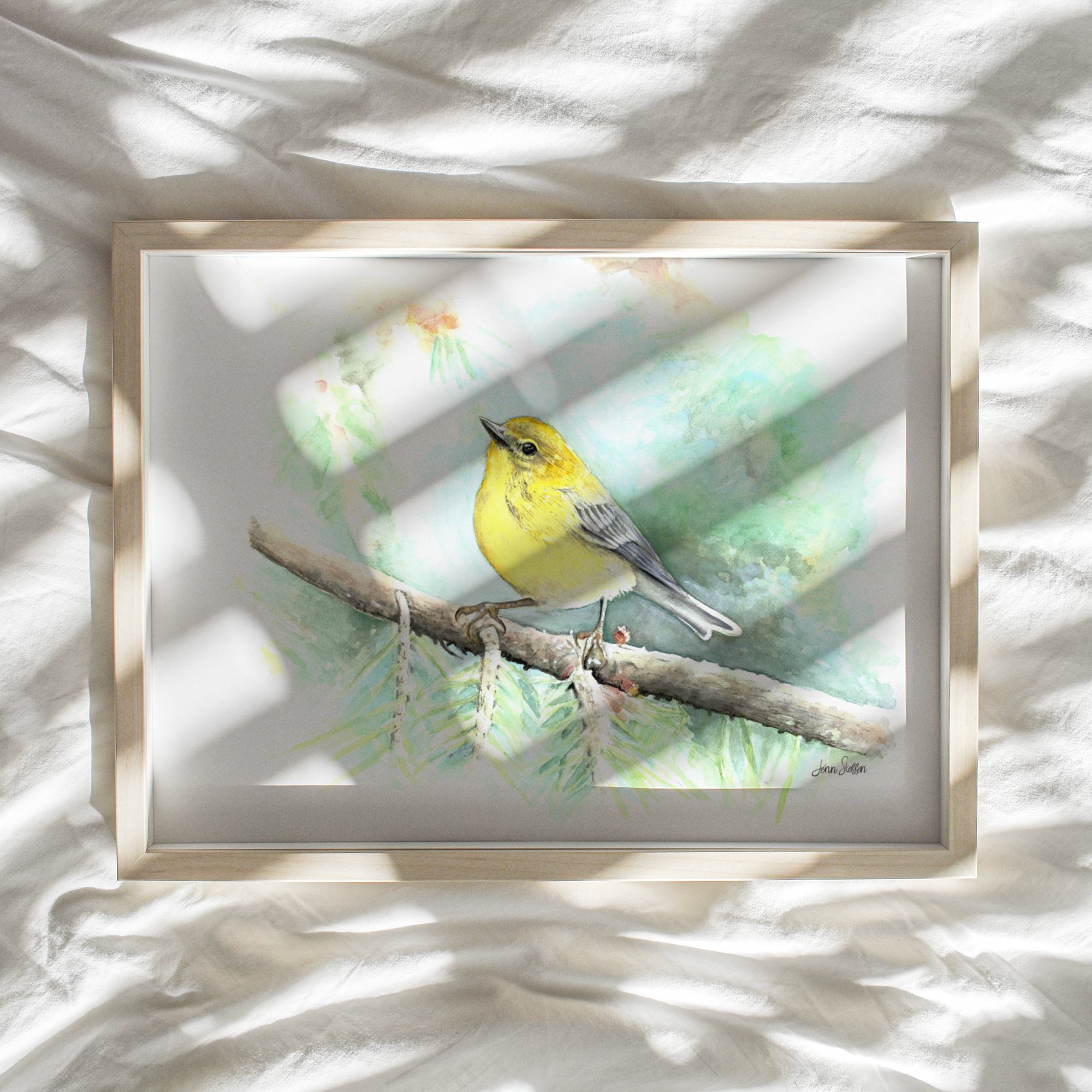 JennSteffenArt_MockupFrame_Pine Warbler_Watercolor.jpg