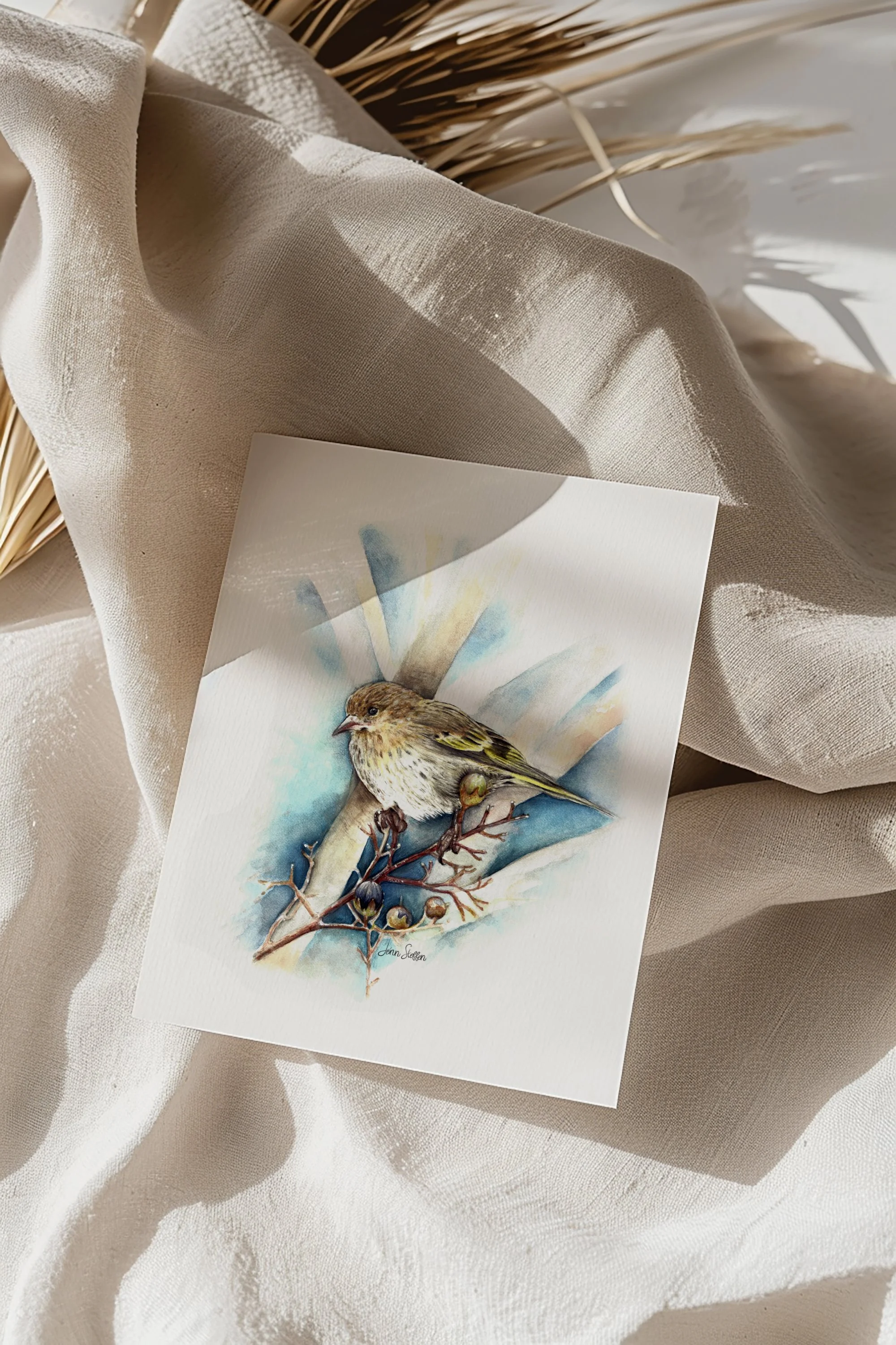 Pine Siskin Watercolor Art Print | Bird Wall Art