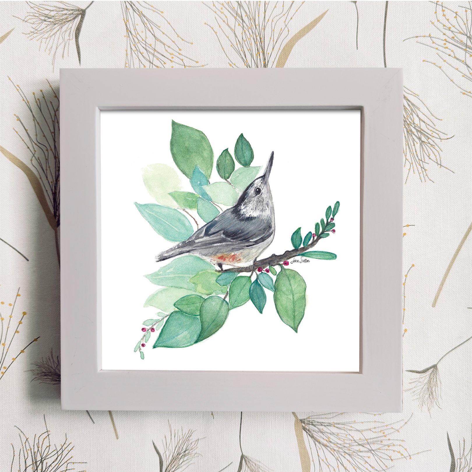 Nuthatch_1_White Frame Color_JennSteffenArt.jpg