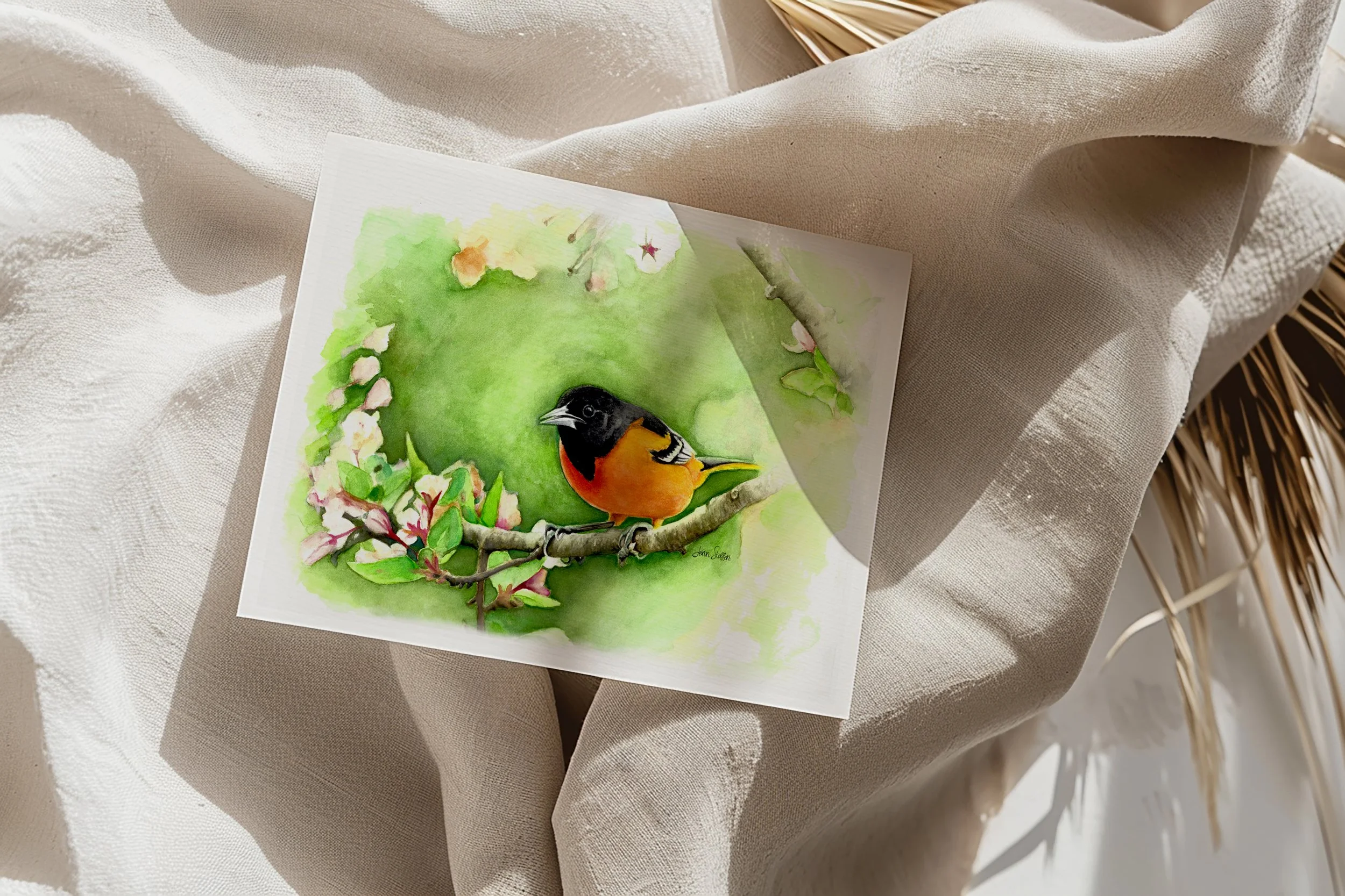 Baltimore Oriole Watercolor Print, Orange Songbird Wall Art, Nature-Inspired Decor