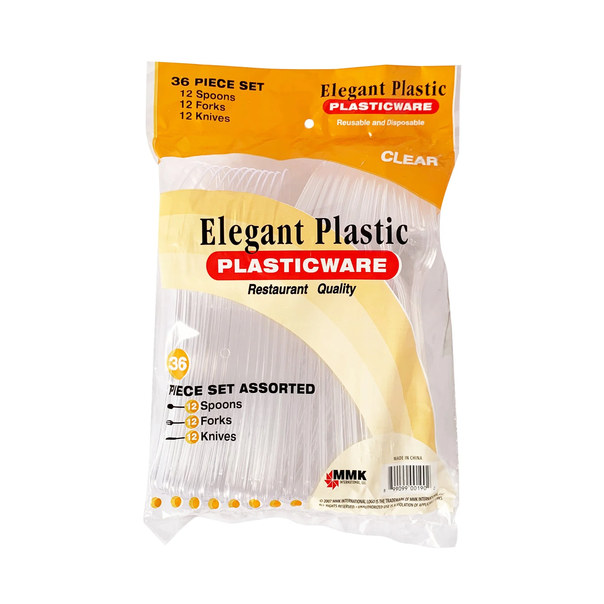 Elegant Plastic Plasticware 36 Piece Set Assorted