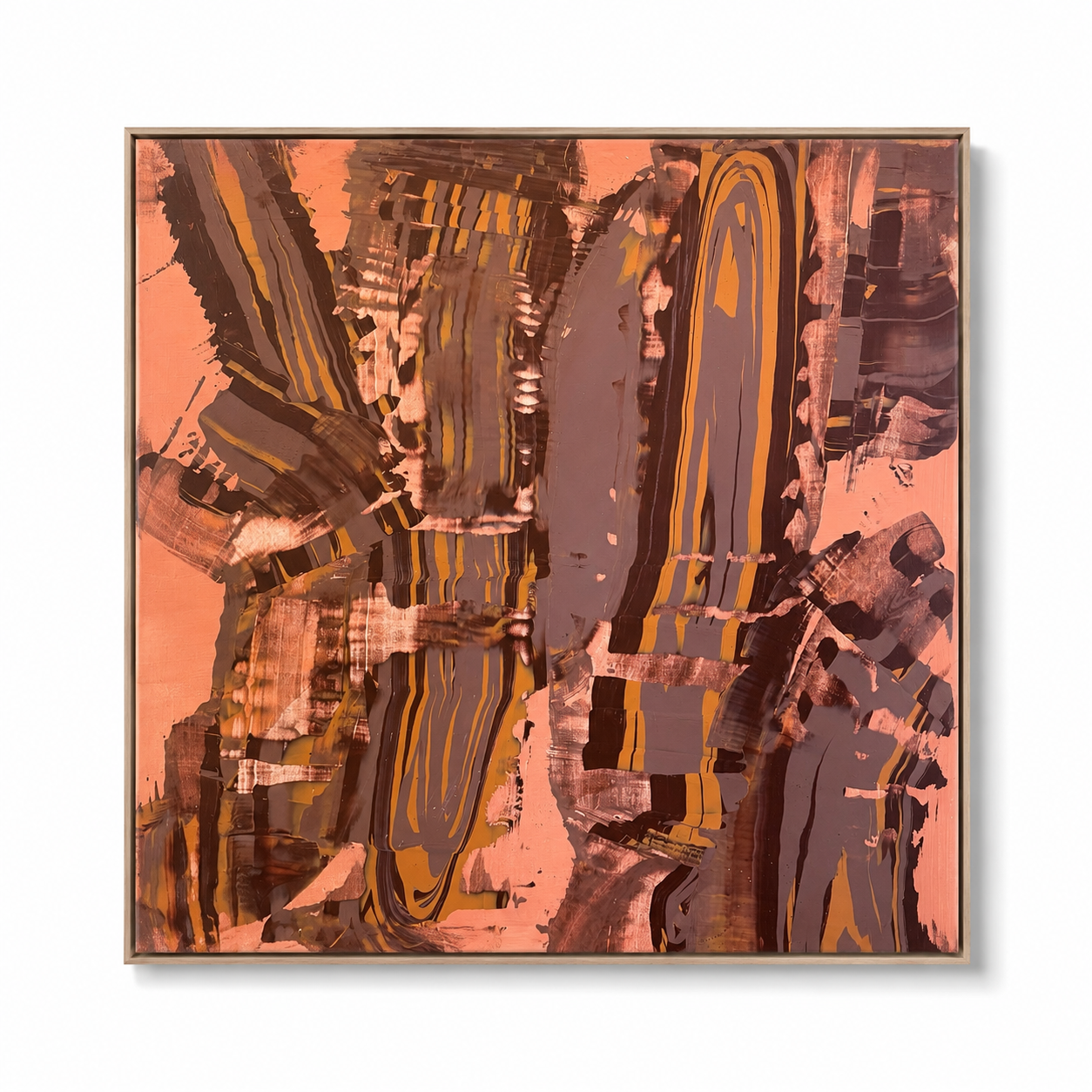 Untitled , original art work 3 of 3 36 x 36, abstract art work by ivette Lopez miami artist, neutral tones with a hint of orange tonetral