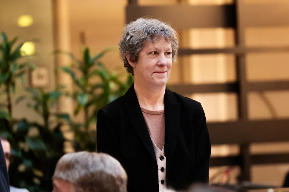 Kathy George, who is an attorney,  WashCOG board member and a former journalist, is acknowledged at the Washington Coalition for Open Government Sunshine Breakfast  on March 13, 2026. She is the new Legal Committee chair.. -- Photo by Karen Ducey, Th