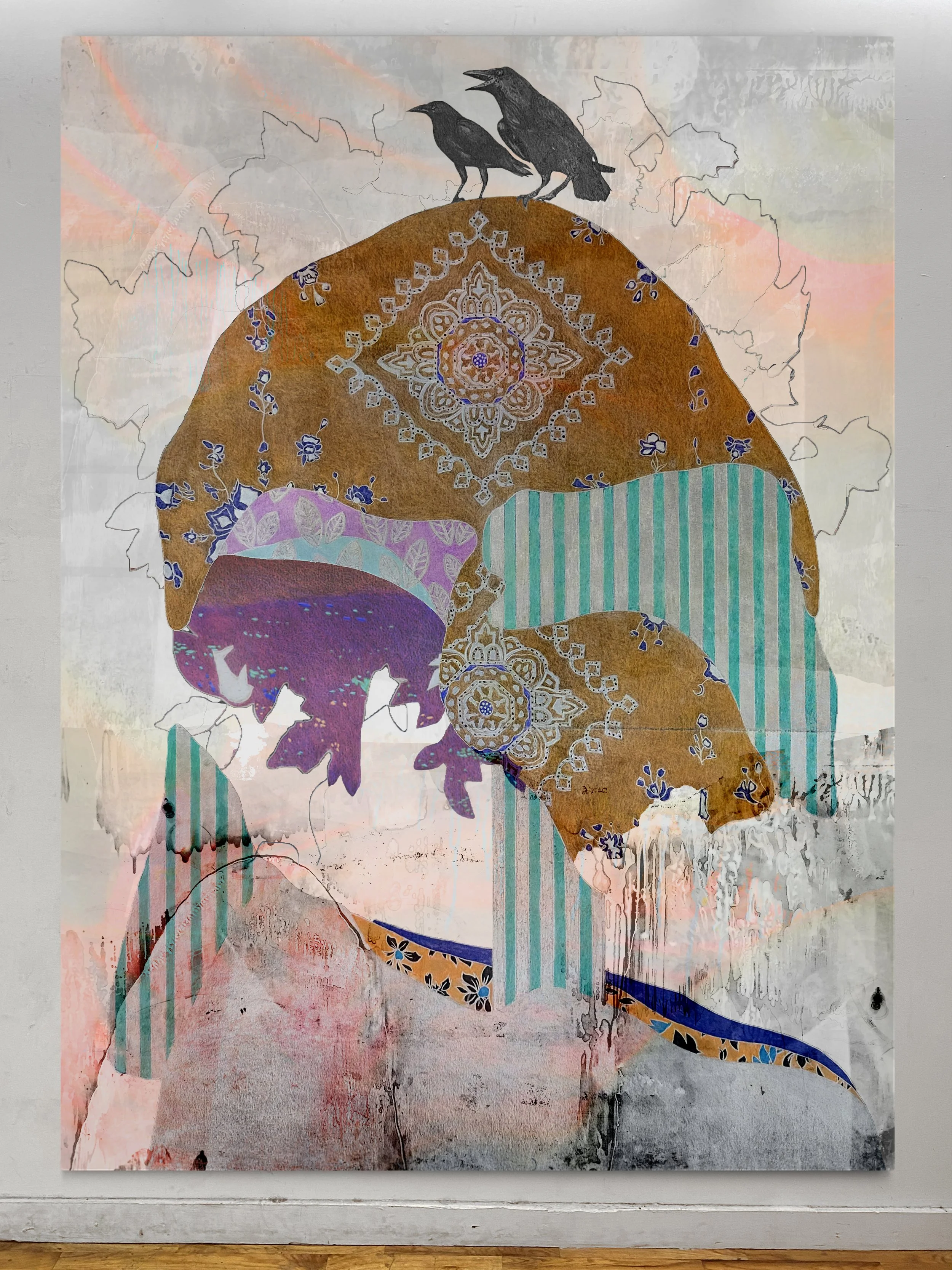 Viva La Velvateen | oil, graphite, colored pencils, photo transfers, marker, and ultraviolet print on canvas | 92" x 67.5"