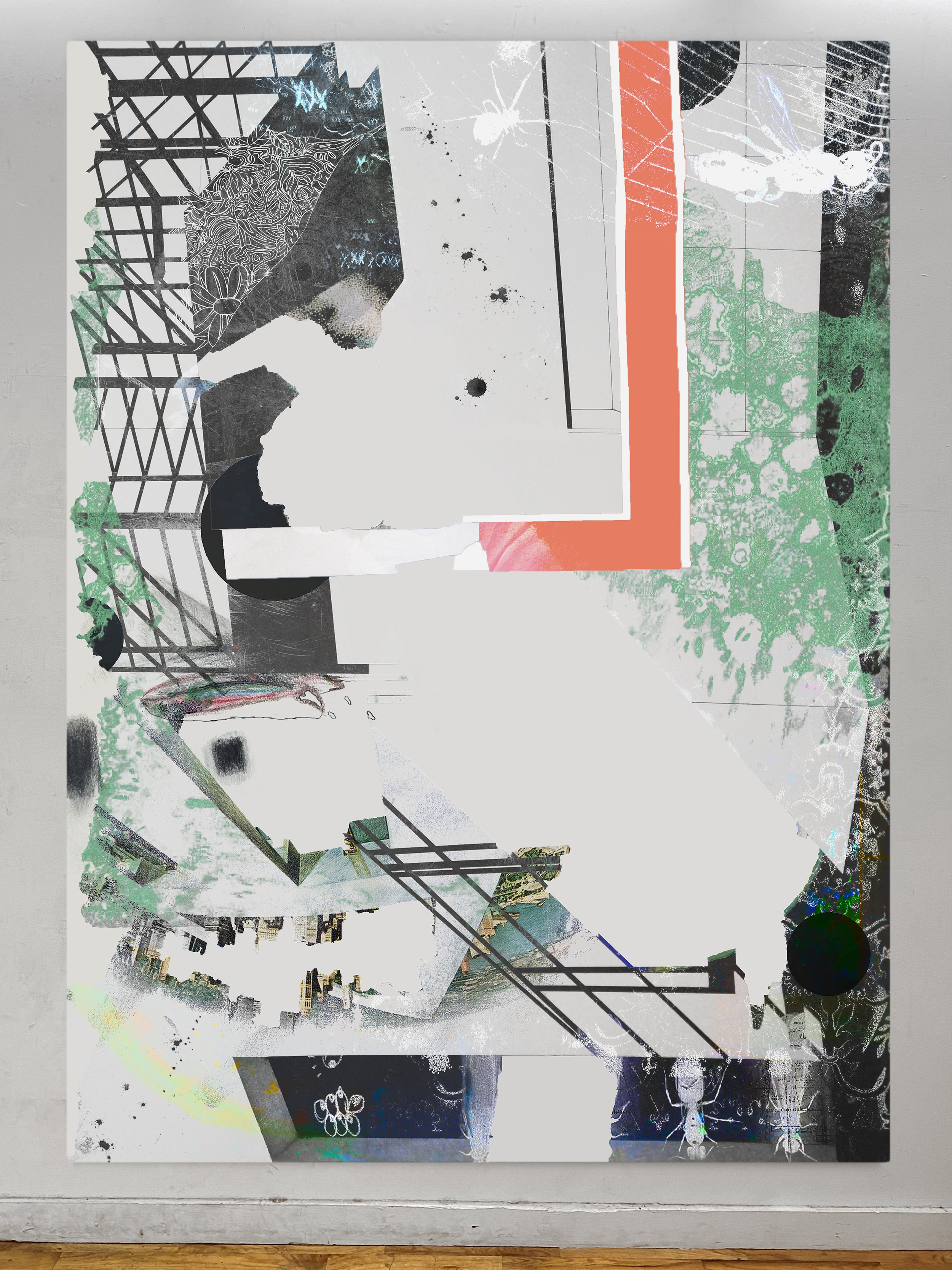 Optimistic II | oil, graphite, colored pencils, photo transfers, marker, and ultraviolet print on canvas | 92" x 67.5"