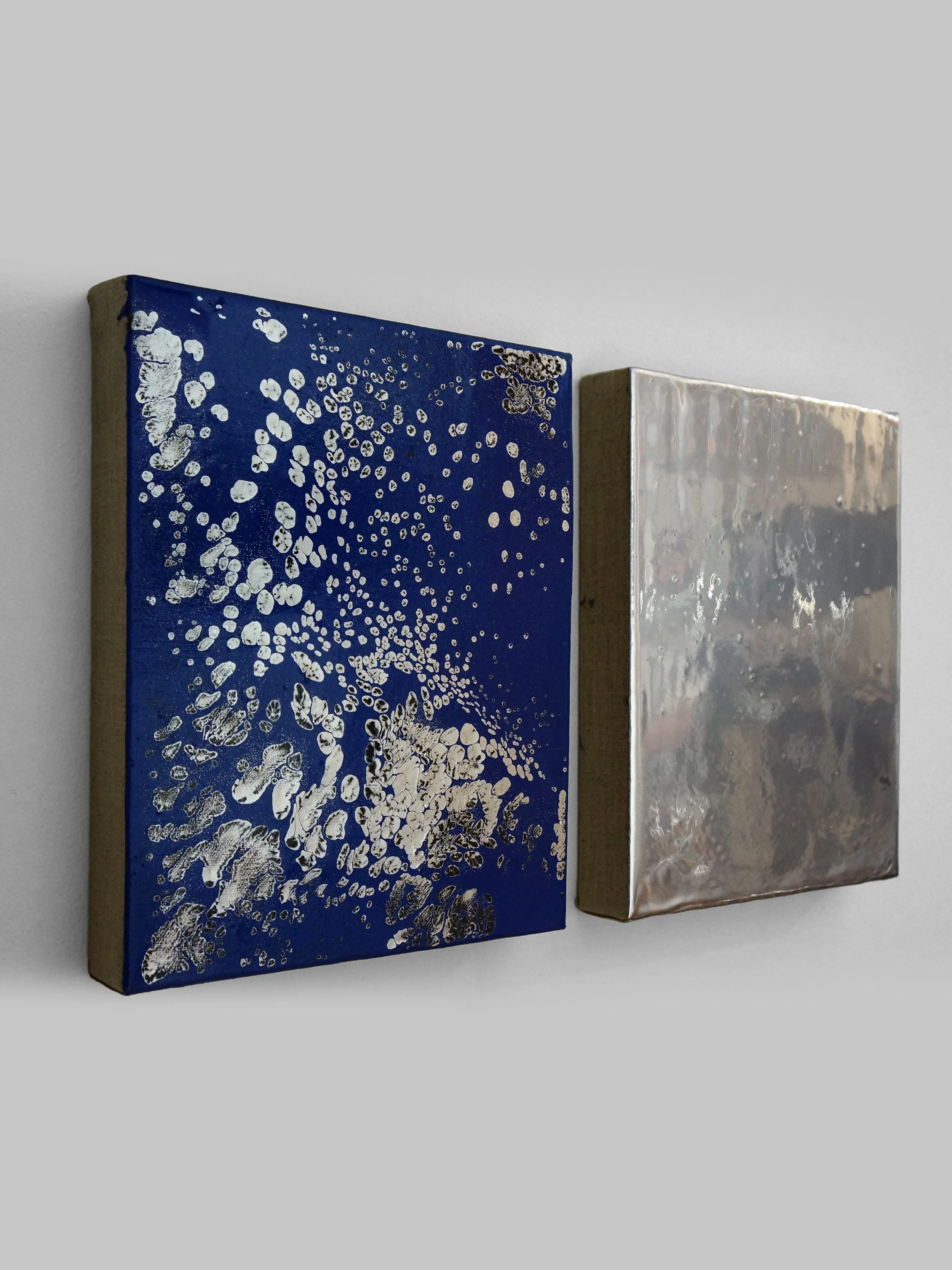 Untitled | raindrops, acrylic, and auto body paint on linen | 10" x 8"