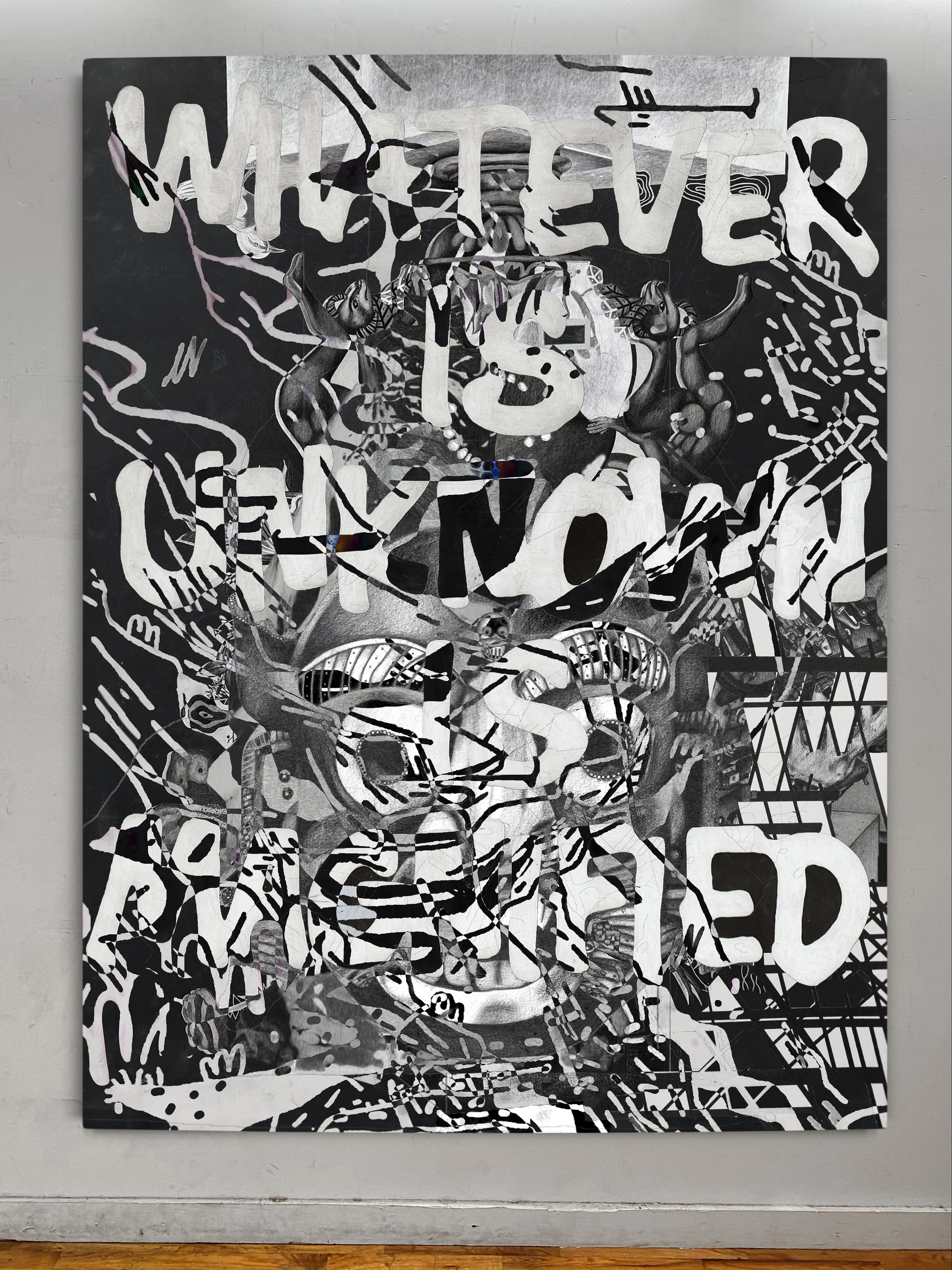 Whatever is Known is Magnified | graphite, colored pencils, and ultraviolet print on canvas | 92" x 67.5"