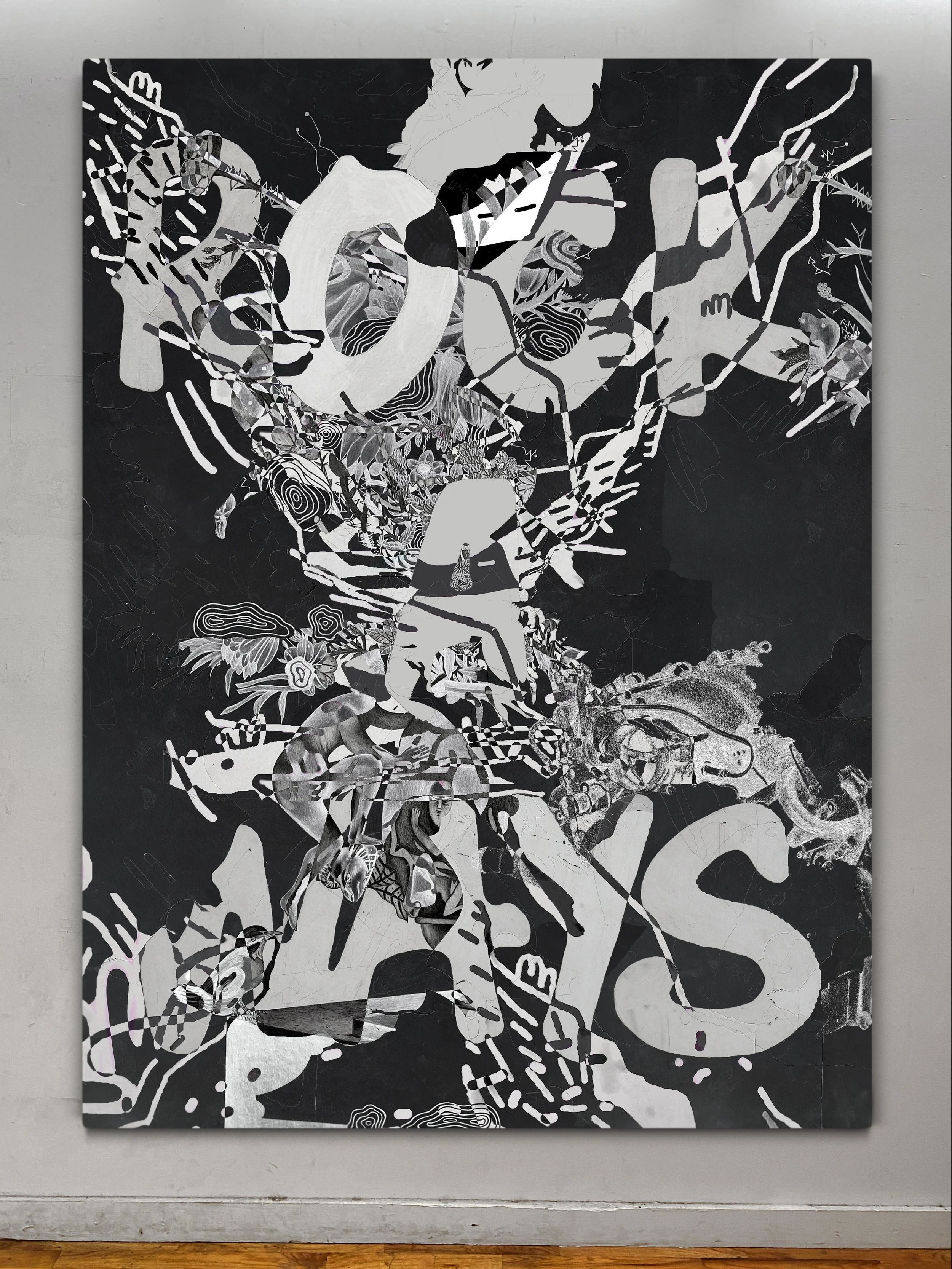 Rockaways, Queens (Rock A Ways) | graphite and ultraviolet print on canvas | 92" x 67.5"
