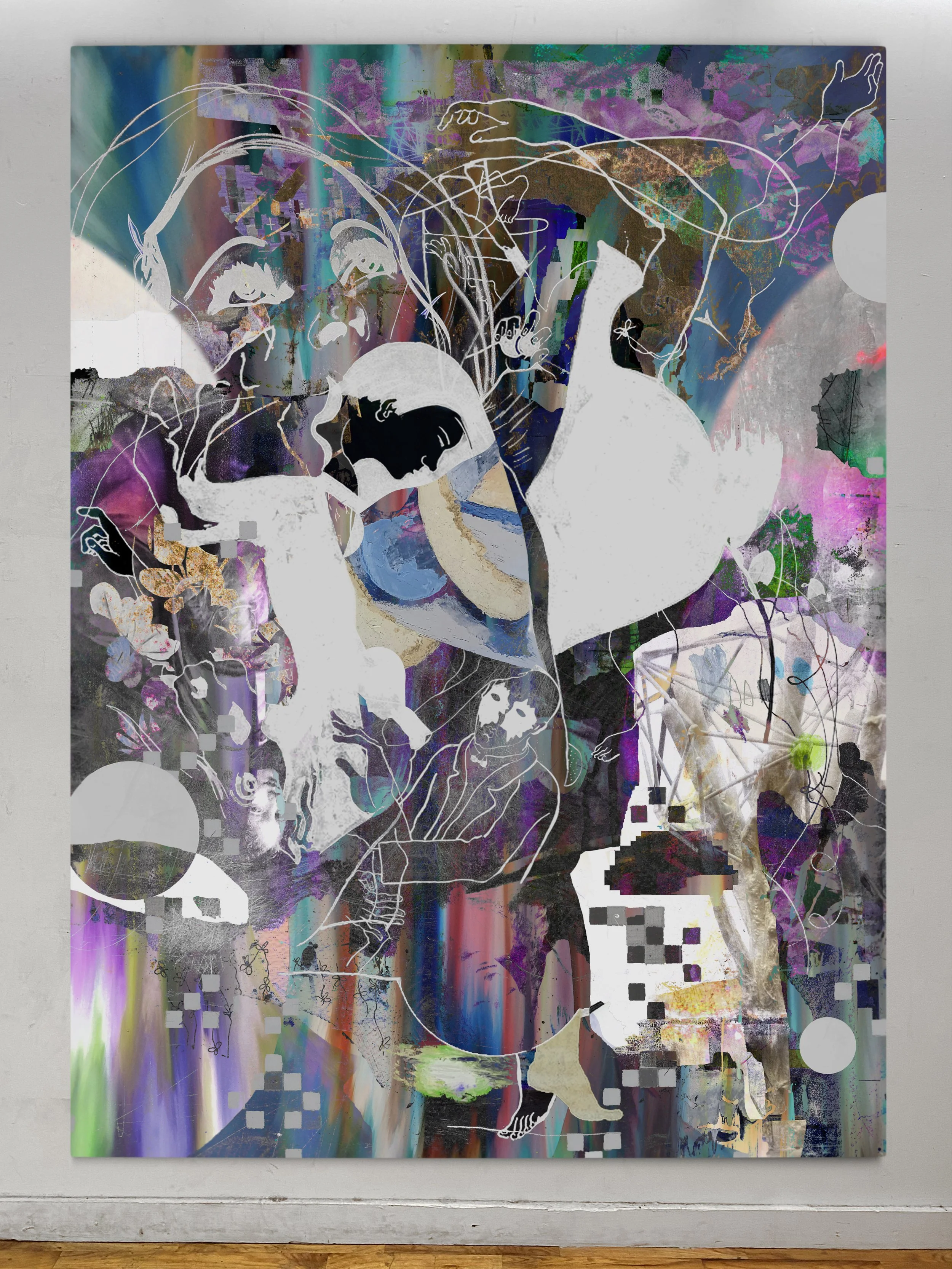 The Tried | oil, graphite, colored pencils, photo transfers, marker, and ultraviolet print on canvas | 92" x 67.5"
