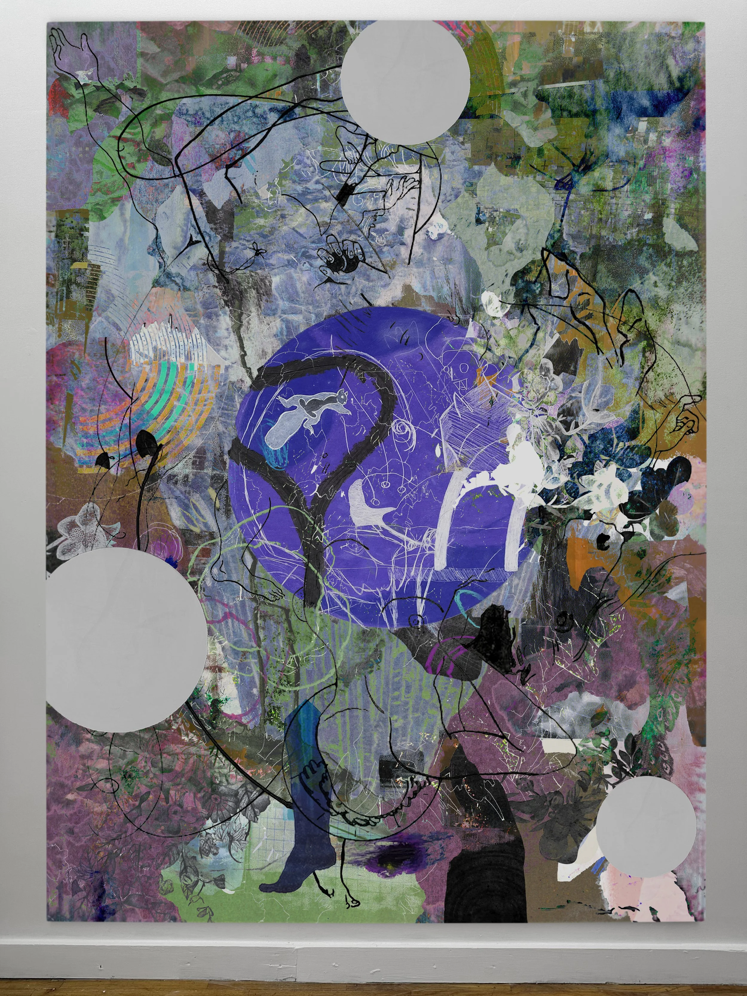 Political Faux III | oil, graphite, colored pencils, photo transfers, marker, and ultraviolet print on canvas | 92" x 67.5"