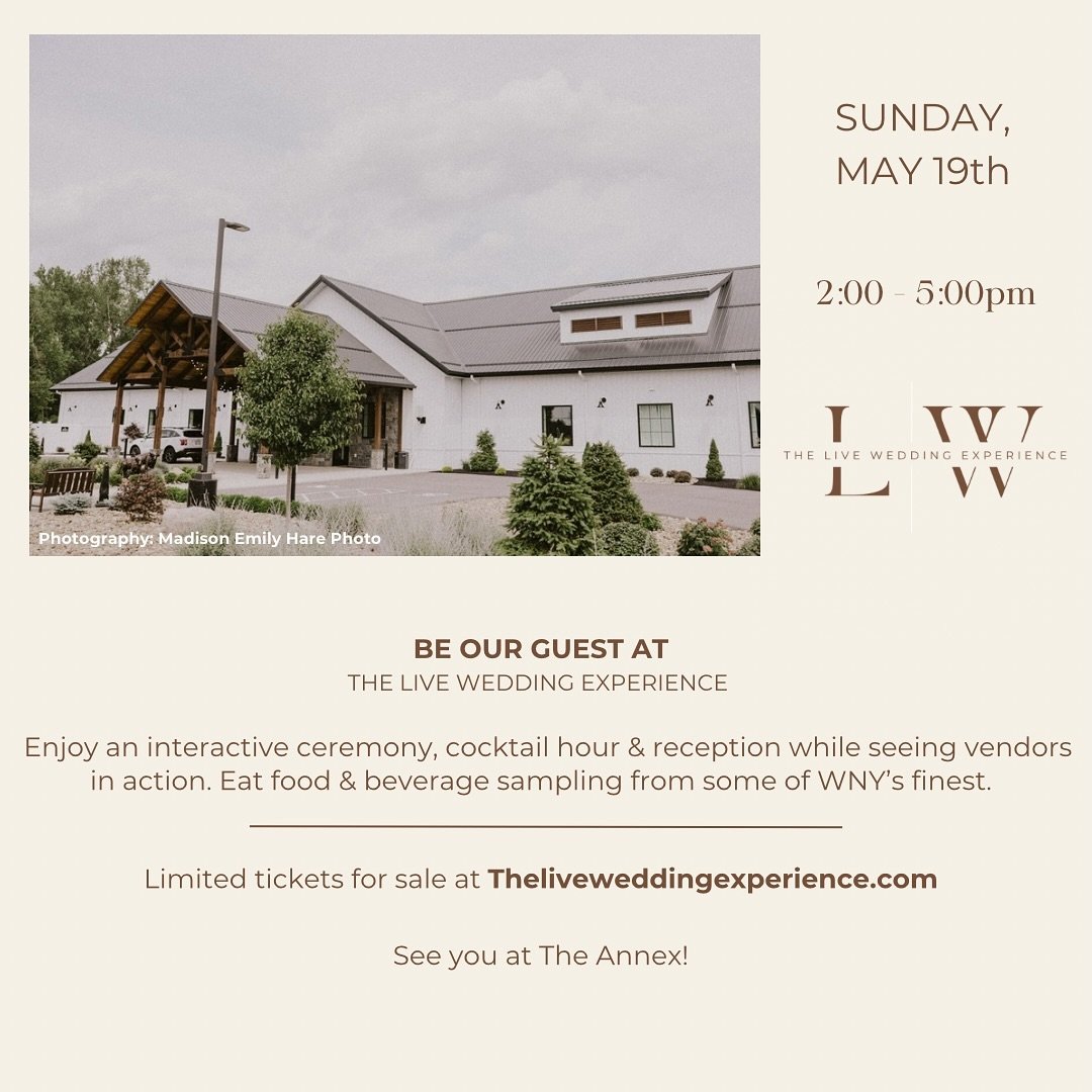 Come join us Sunday May 19th for a new type of Bridal Show! The Live Wedding Experience is an experience that will take you through a ceremony, cocktail hour and reception! You&rsquo;ll get to see the best of the best in WNY showcasing their talent, 
