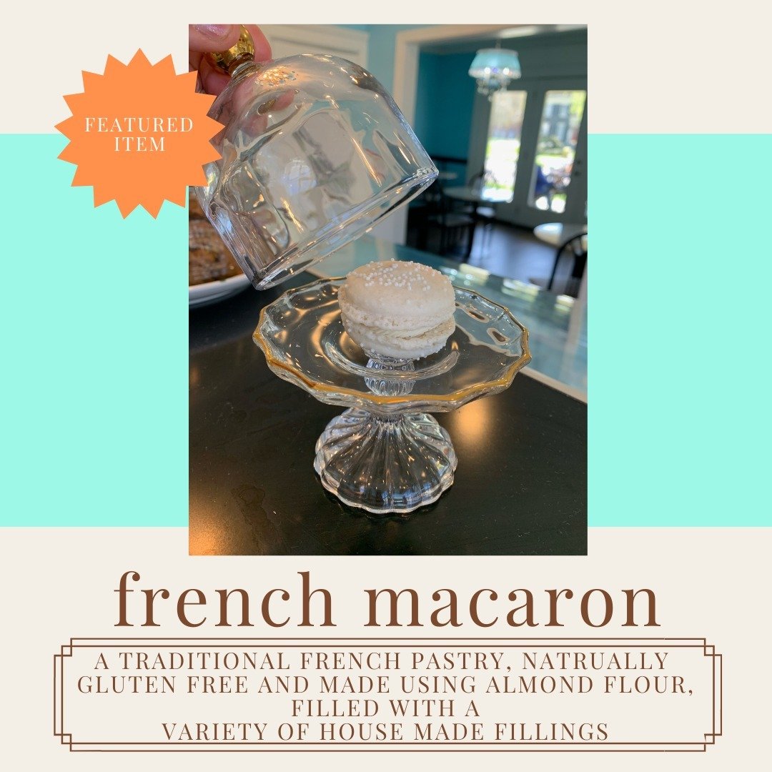 Our featured item this week is our French Macaron! The perfect bite and a true French pastry, these little treats are some of our favorites! They make a beautiful display for showers, wedding or events. And we offer them in-house daily if you are loo