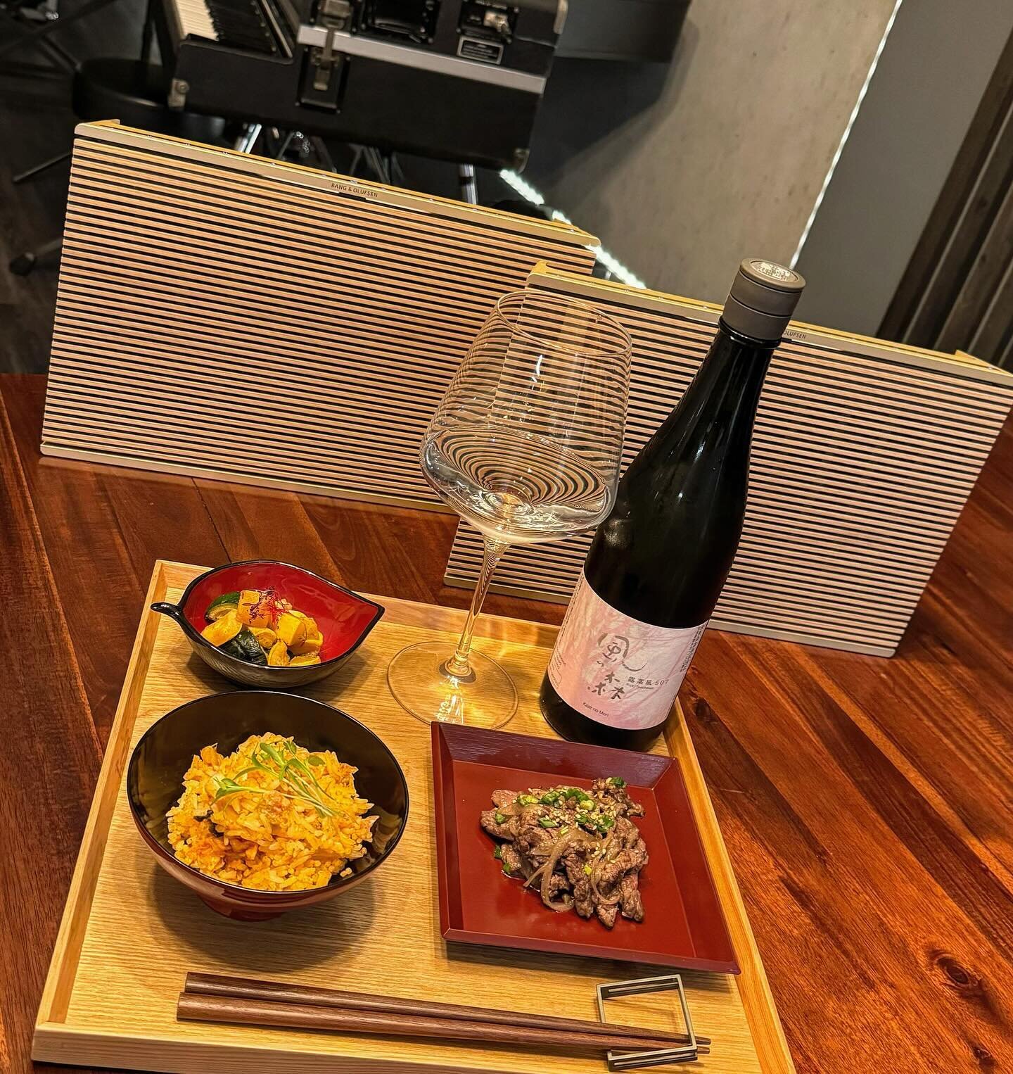 &bull;|&bull; Sunday Solace. Korean Kim Chi Fried Rice, Skirt Steak &amp; Roasted Squash. Paired with a rare unpasteurized Kaze no Mori &ldquo;Wind of the forest&quot; Tsuyuhakaze 507 Namazake. We&rsquo;ve been waiting a long time for this sake to be