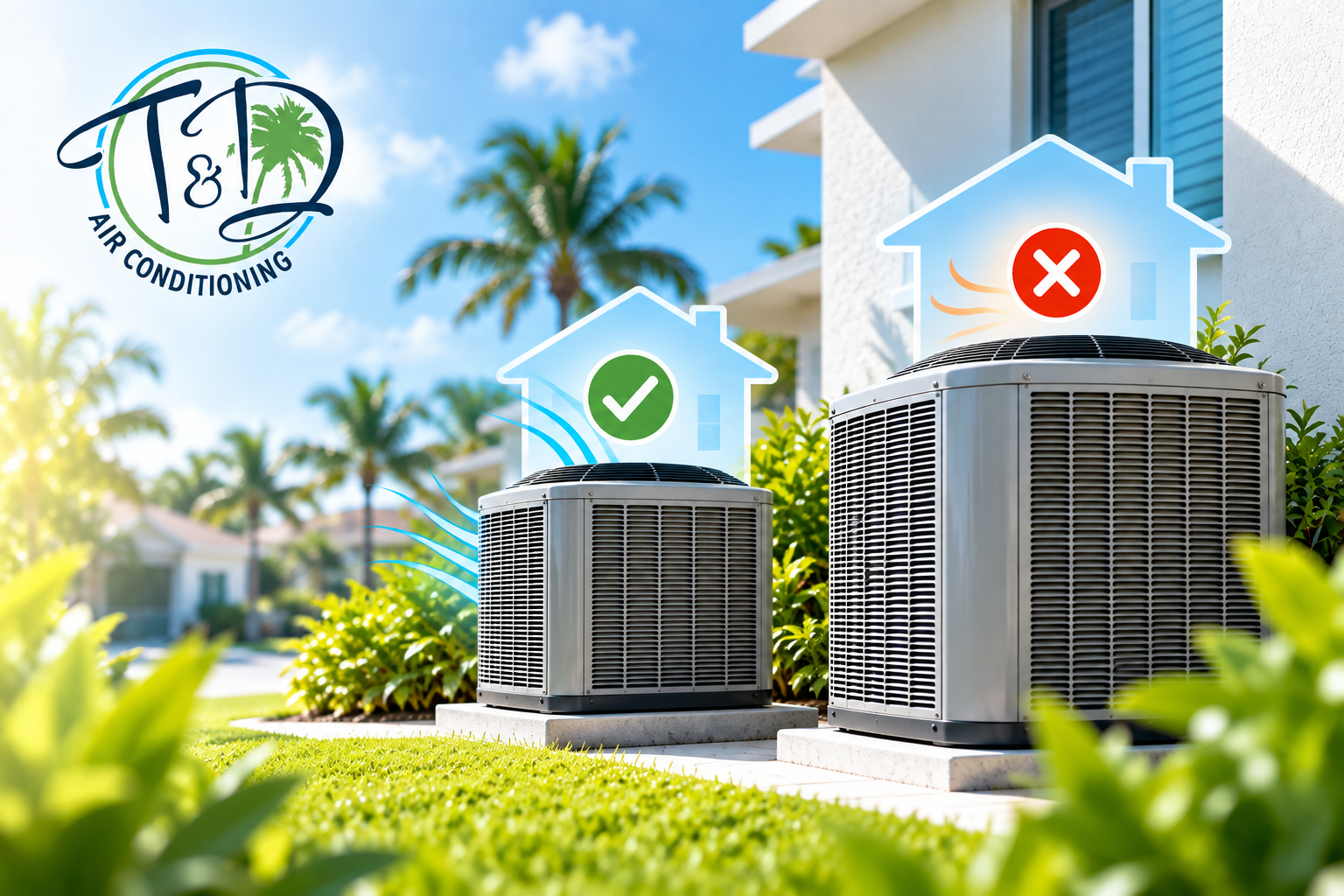 AC sizing guide showing properly sized and oversized air conditioning units for Florida homes