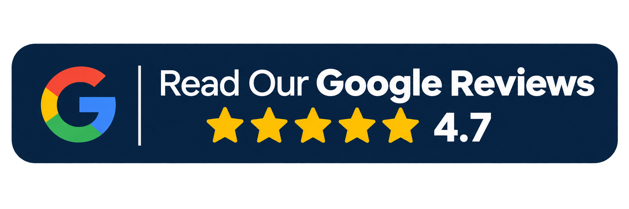 T&D Air Conditioning Google Reviews button with 5-star rating 4.7 in navy blue, call-to-action for HVAC services in Fort Lauderdale and South Florida