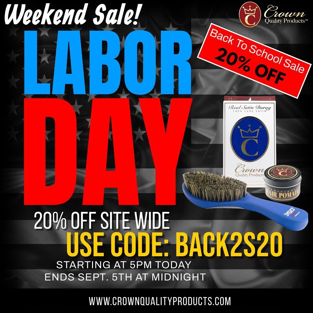 crownqualityproducts.com

Labor Day Back To School Weekend Sale! 20% Off Site Wide

Use Code: BACK2S20
Starting 5pm Today | Ends Sept. 5th at Midnight

#laborday #sale #backtoschool #brush #wavebrush #elitewavers #hairstyles #hairbrush #haircare #hai