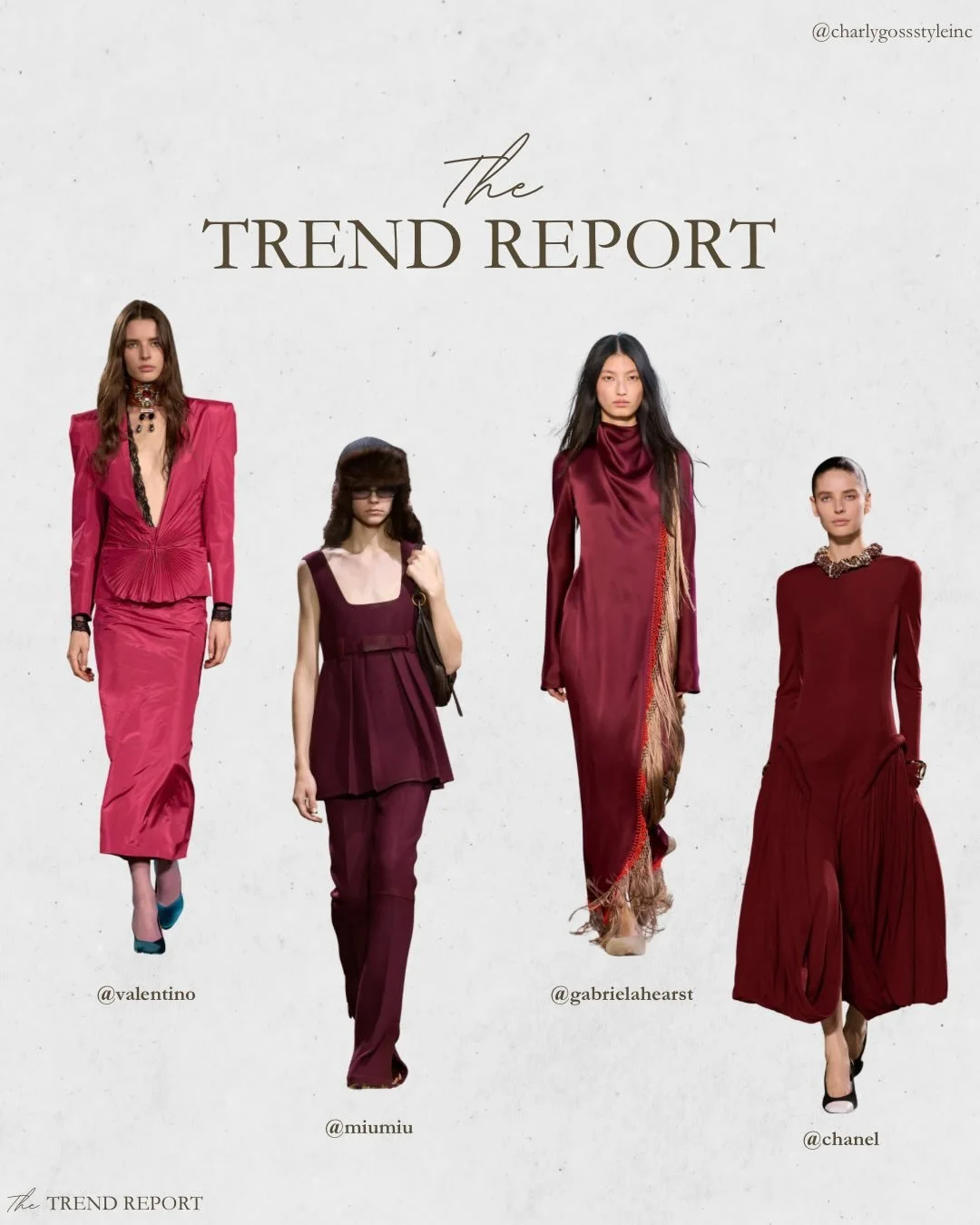 THE TREND REPORT: MOODY MAROON 

Even though summer has officially arrived, pre-fall trends are already beginning to emerge. Rich shades of maroon and burgundy dominated the Pre-Fall 2026 runways, making a strong statement across collections.