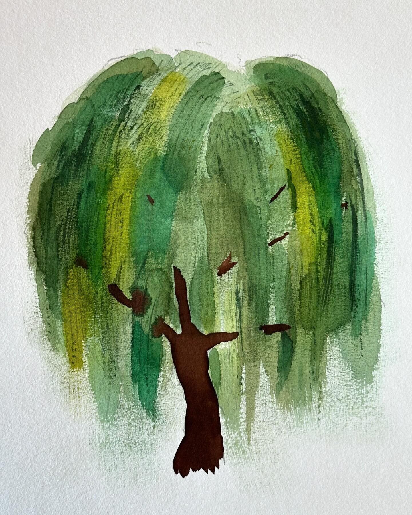 I painted the willow tree from @sarahdandelioncray&rsquo;s Landscape Workbook. I felt like I was having trouble getting the leaves how I wanted them with my dry brush. 

#letsmakeartwatercolor #letsmakeart #watercolor #watercolorpainting