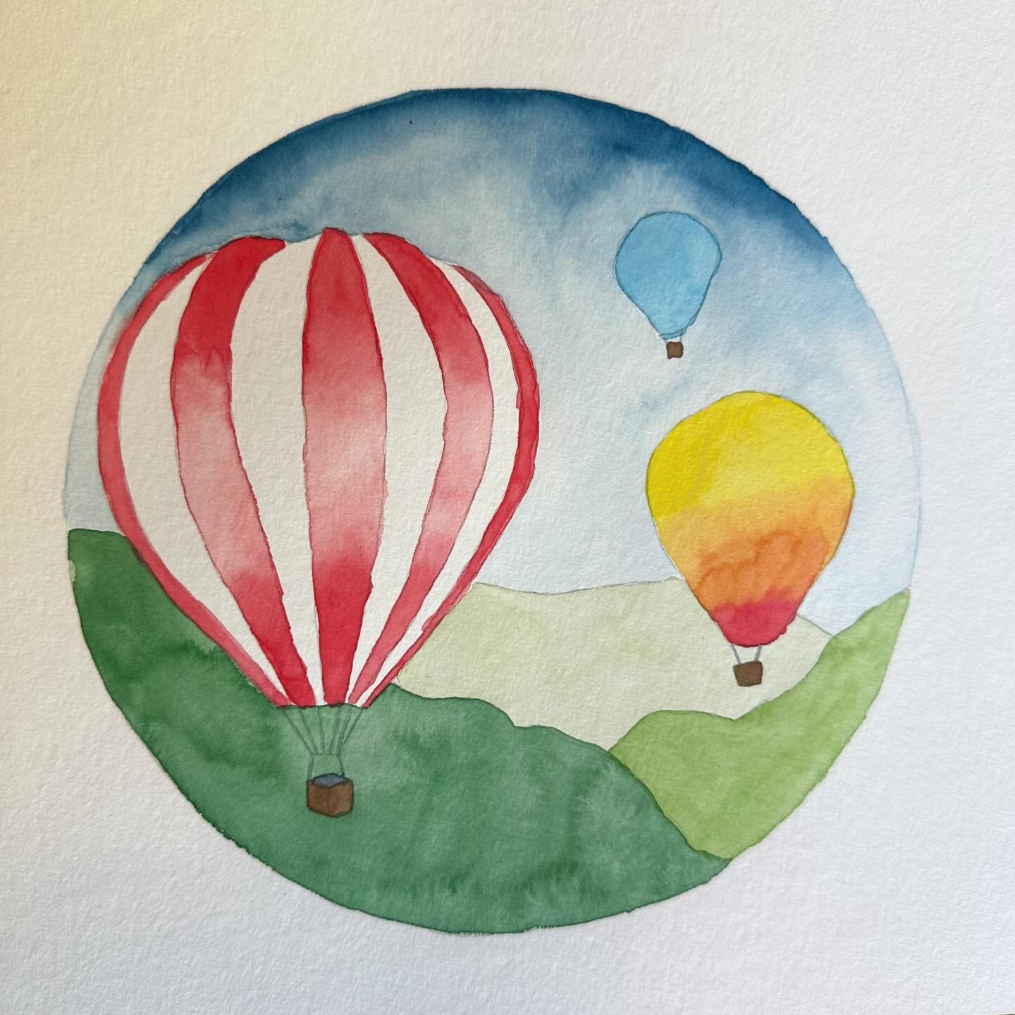 Friends came over for watercolor painting today and we painted hot air balloons from a @letsgomakeart tutorial. 

I&rsquo;ve been having my friends over to paint watercolor for a while now. We get together about once every 1-2 months. So far, I have 