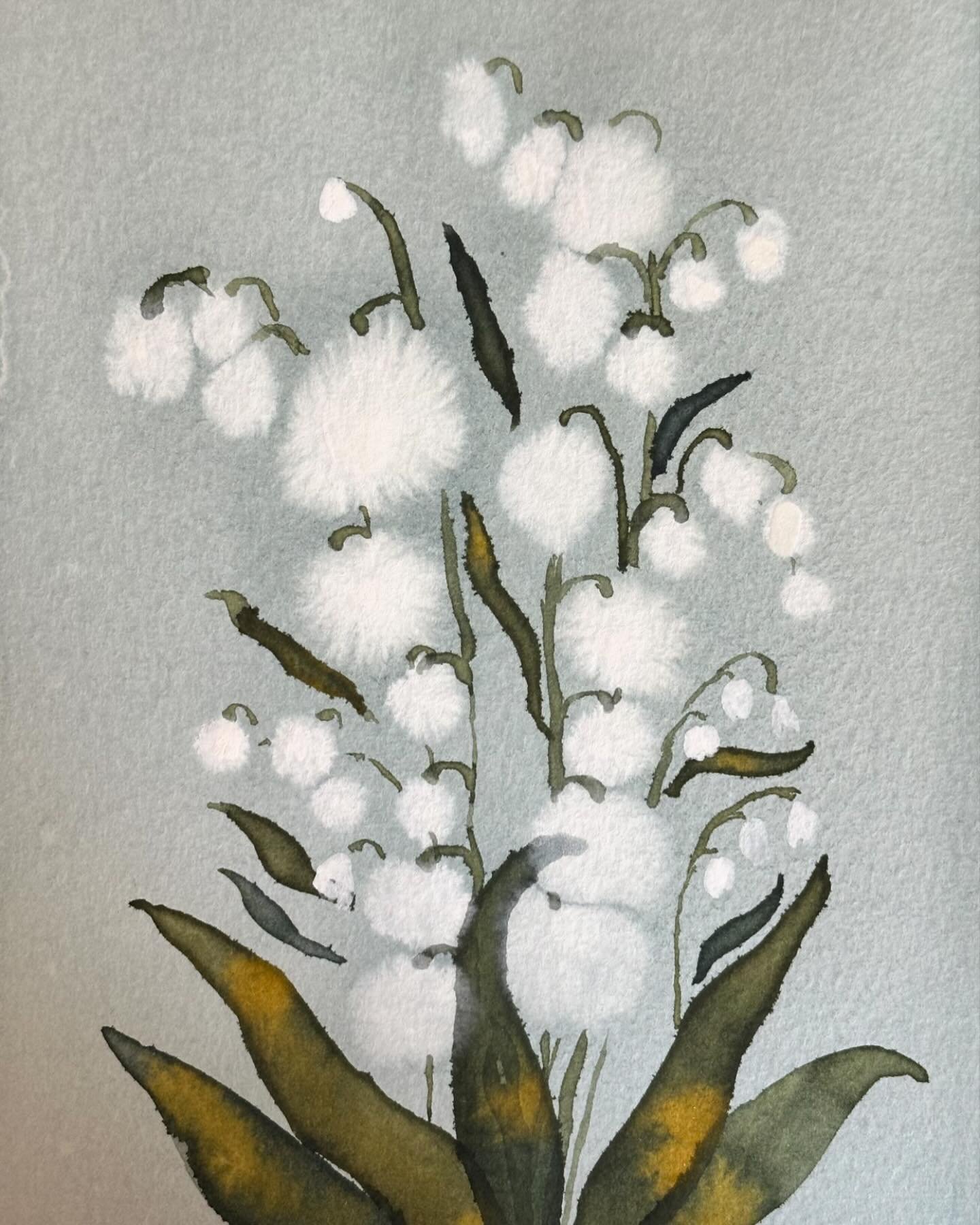 I painted the lily of the valley live tutorial from @sarahdandelioncray. Some of my white spots got a little out of hand and large and fuzzy so maybe not super true to actual lily of the valley but they still turned out pretty. I love the background 