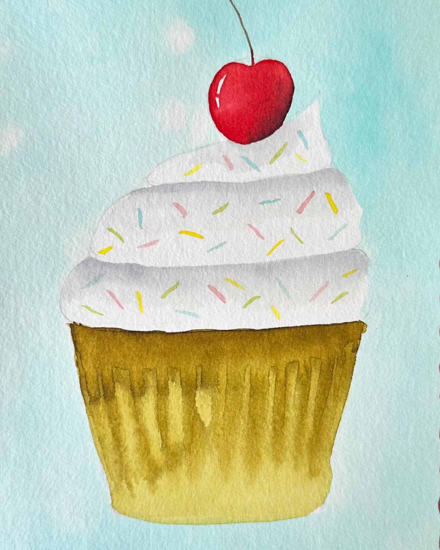 Had fun painting this little cupcake from a past live tutorial with @sarahdandelioncray. I like all the little sprinkles. I am a fan of sprinkles on cupcakes. 

#letsmakeartwatercolor #letsmakeart #watercolor #watercolorpainting