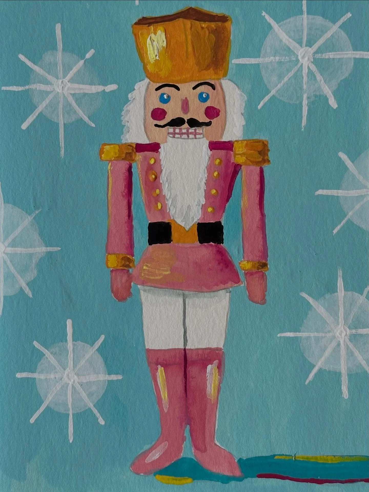 I painted this happy nutcracker from a @letsgomakeart tutorial. He makes a cute little Christmas card.