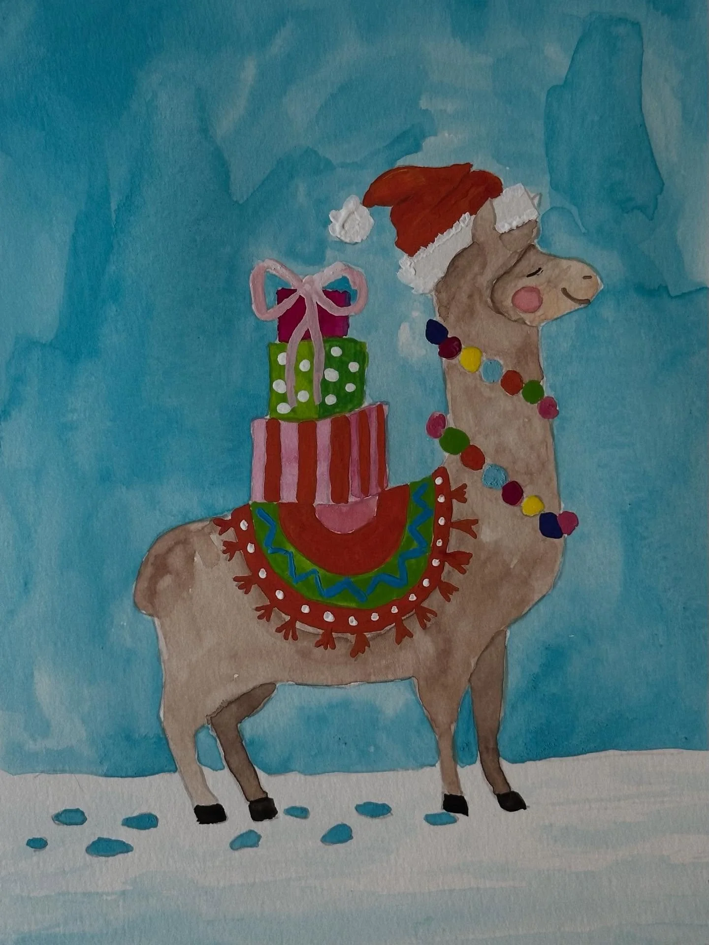 I painted the Christmas Llama card tutorial from @letsgomakeart. This one was silly and fun, though I do prefer alpacas to llamas. 

#letsmakeart #letsmakeartwatercolor