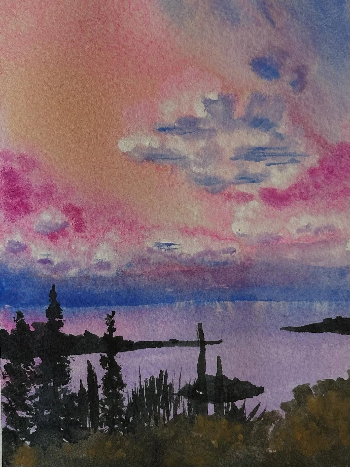 I painted the pink sunset tutorial from @letsgomakeart in my watercolor journal. I appreciated the two bonus journal painting tutorials in September. I love all of the colors in this sky. 

#letsmakeart #letsmakeartwatercolor #watercolor #watercolorp