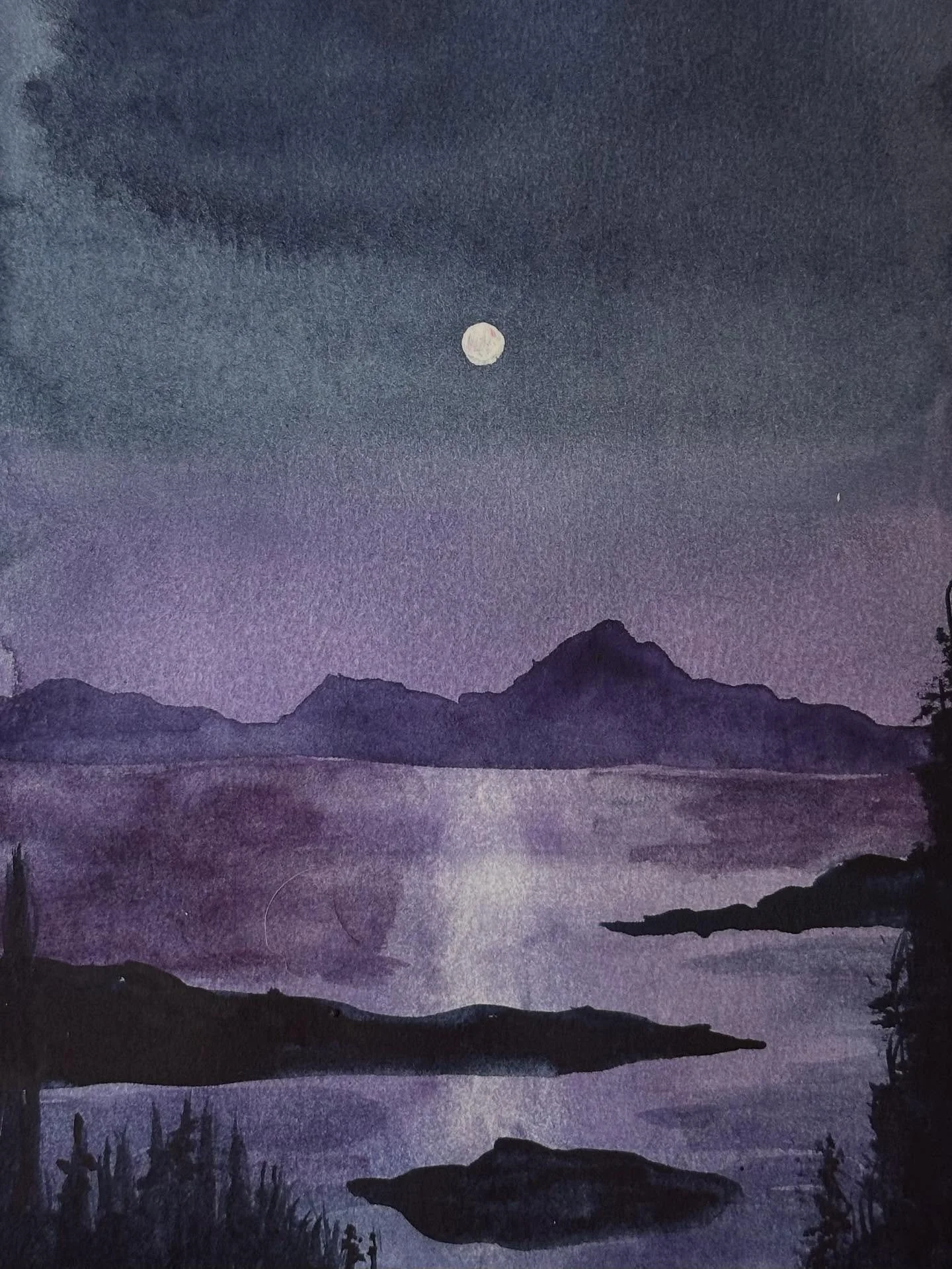 I painted the purple moonlight tutorial from @letsgomakeart in my watercolor journal. This was another bonus tutorial for September and it was fun to paint. 

#letsmakeart #letsmakeartwatercolor #watercolor #watercolorpainting