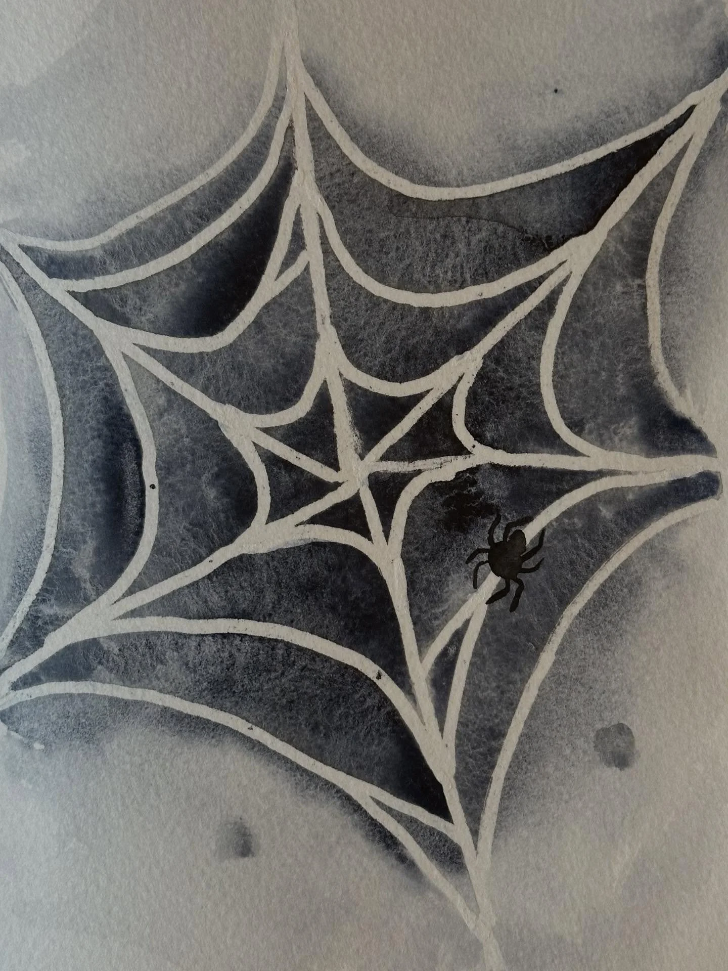 I painted this simple and fun spiderweb from a @letsgomakeart tutorial. My thinner masking fluid clogged up so I had to use a thicker masking fluid pen. I added a little spider for fun. 
#letsmakeart #letsmakeartwatercolor #watercolor #watercolorpai