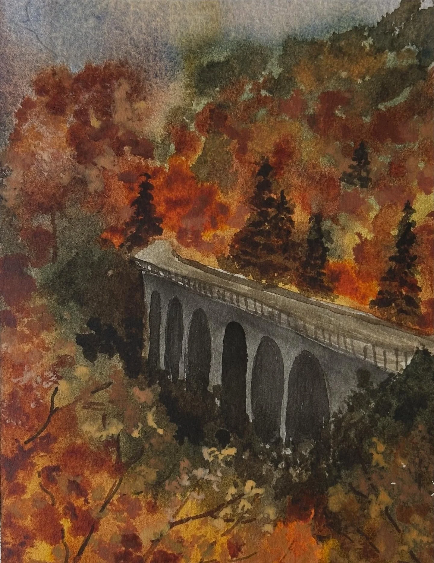 I painted the fall bridge tutorial from @letsgomakeart in my watercolor journal. 

#letsmakeart #letsmakeartwatercolor #watercolor #watercolorpainting